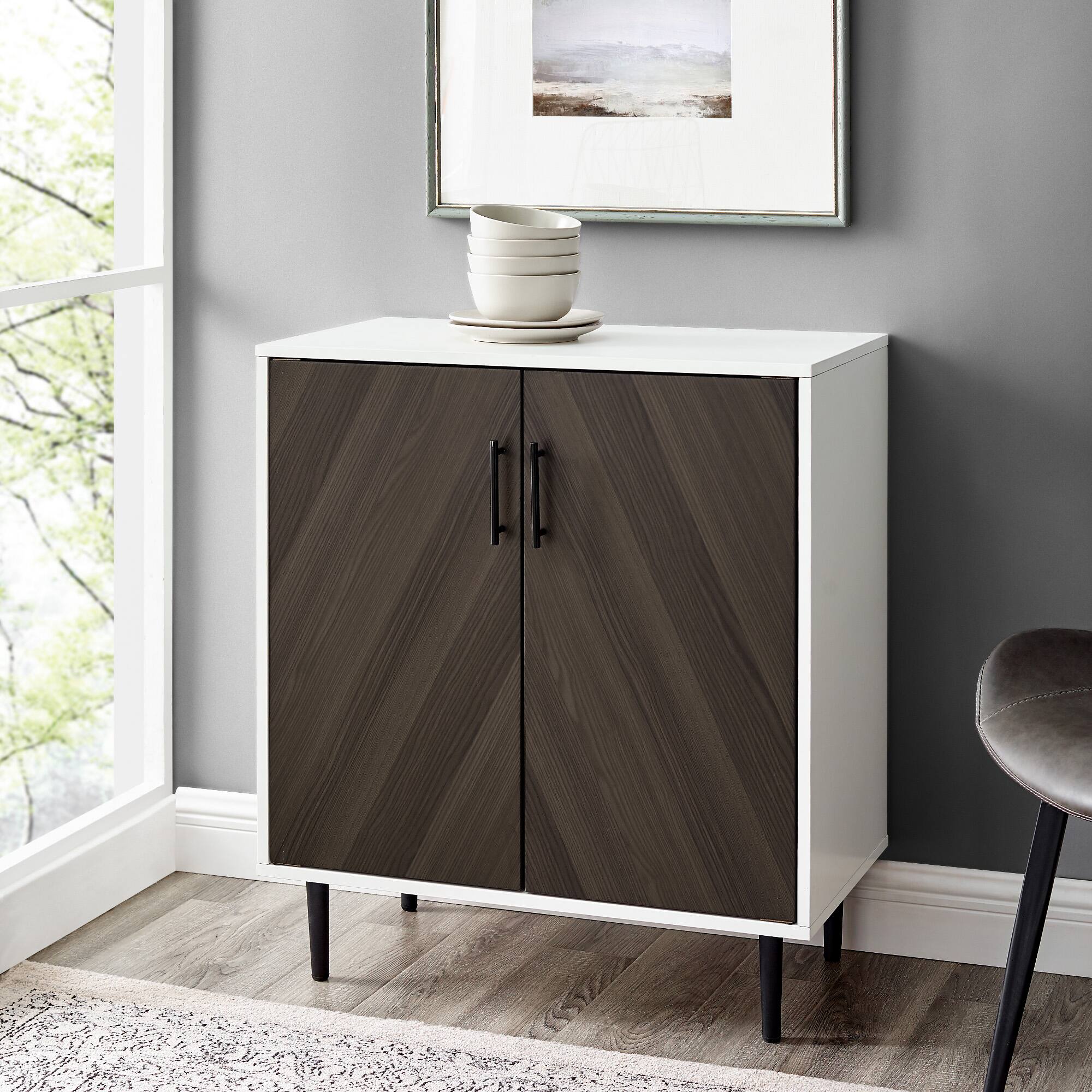 Walker Edison Ash Brown Bookmatch/White Accent Cabinet