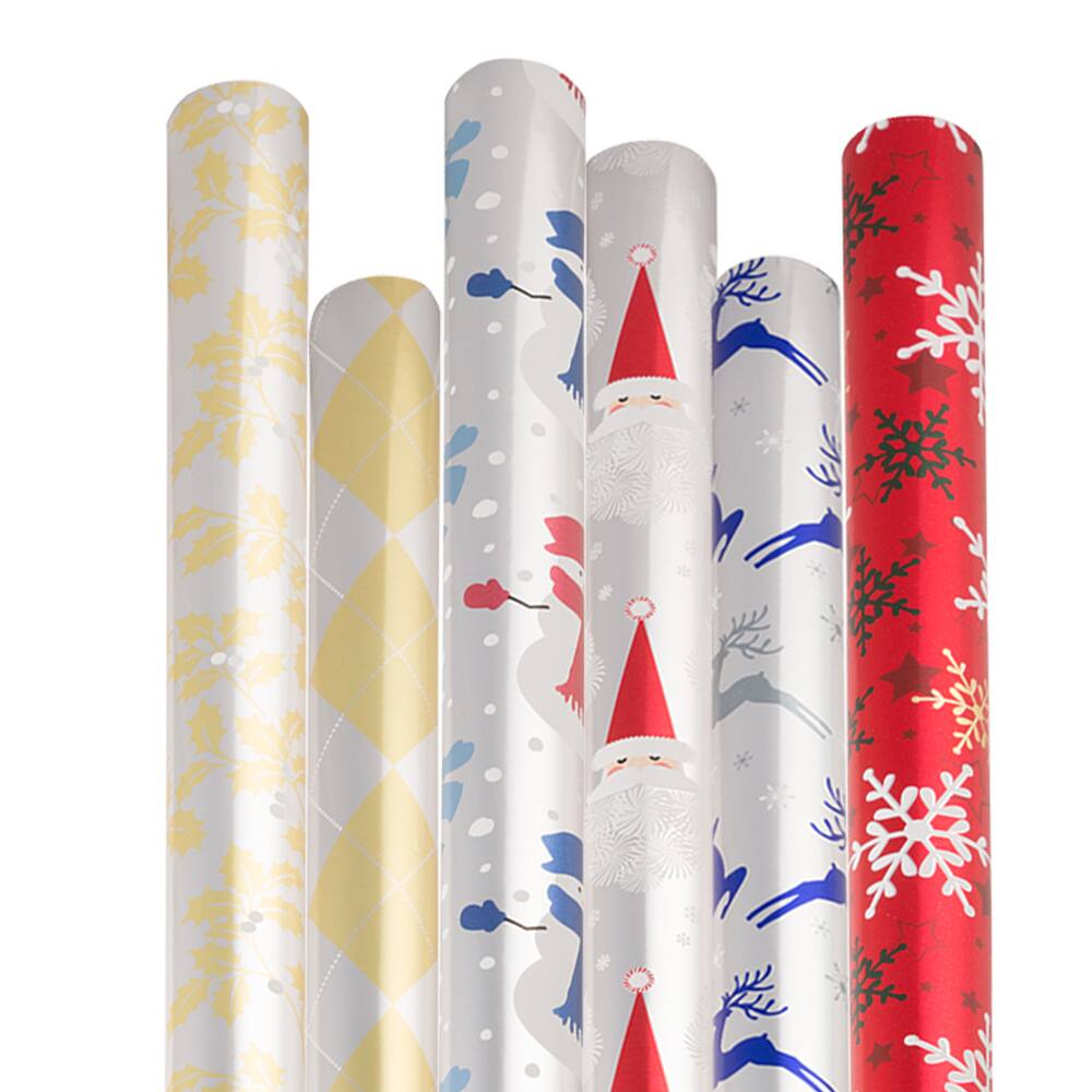 JAM Paper Holiday Colorful Sparkle Assortment Gift Wrap Set, 6ct.