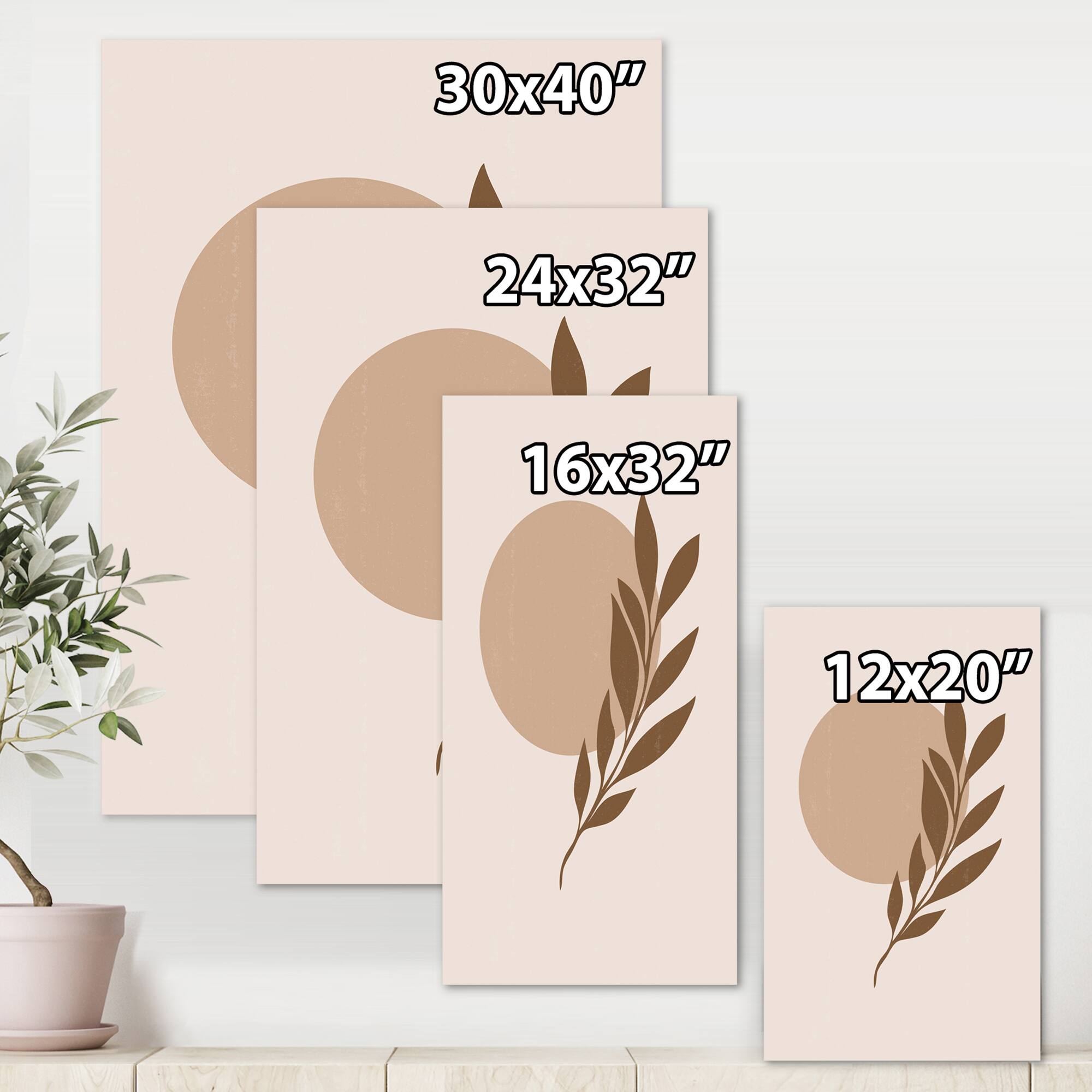 Designart - Abstract Terracotta Sun &#x26; Moon With Tropical Leaf - Modern Canvas Wall Art Print