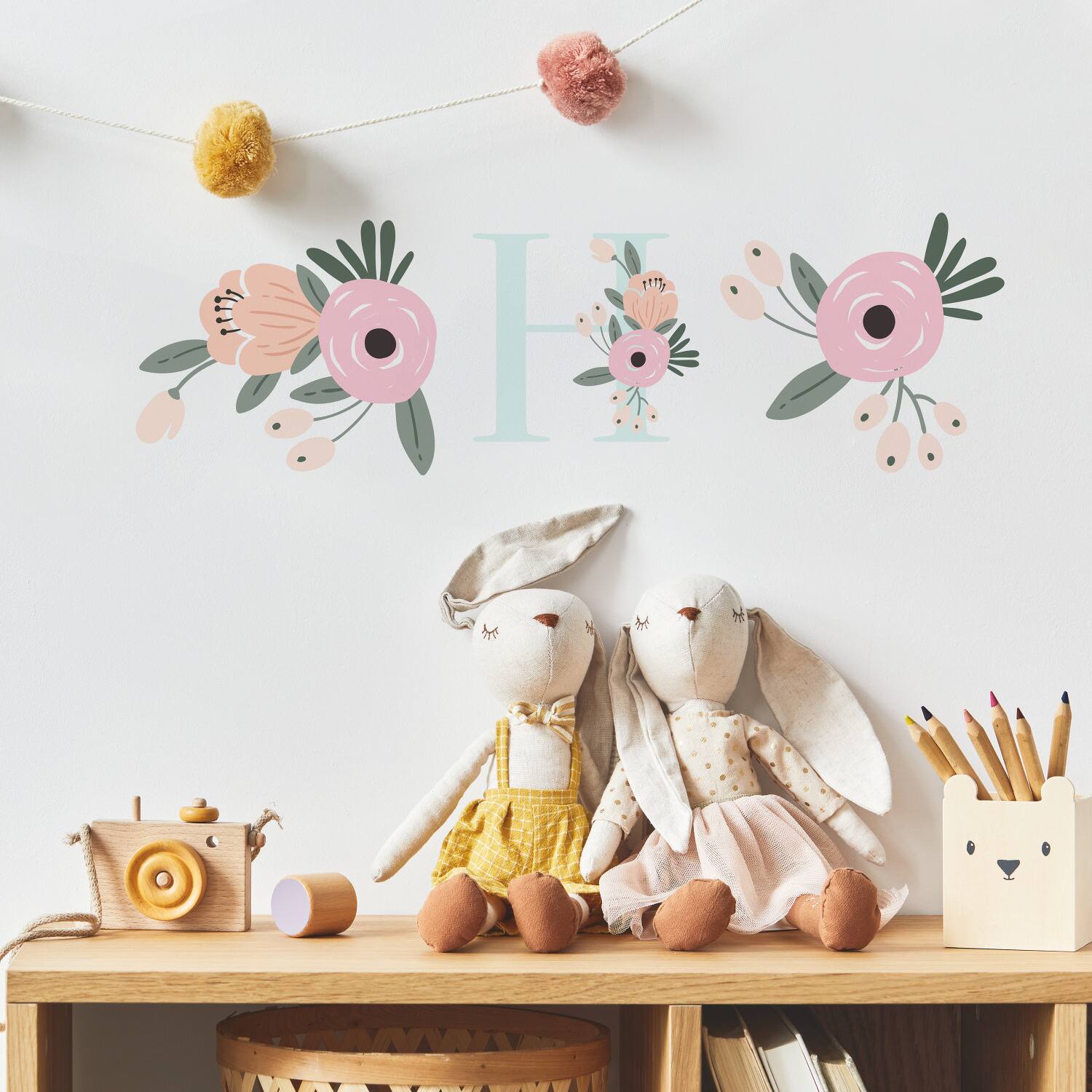 RoomMates Floral Monogram Peel &#x26; Stick Giant Wall Decal Set