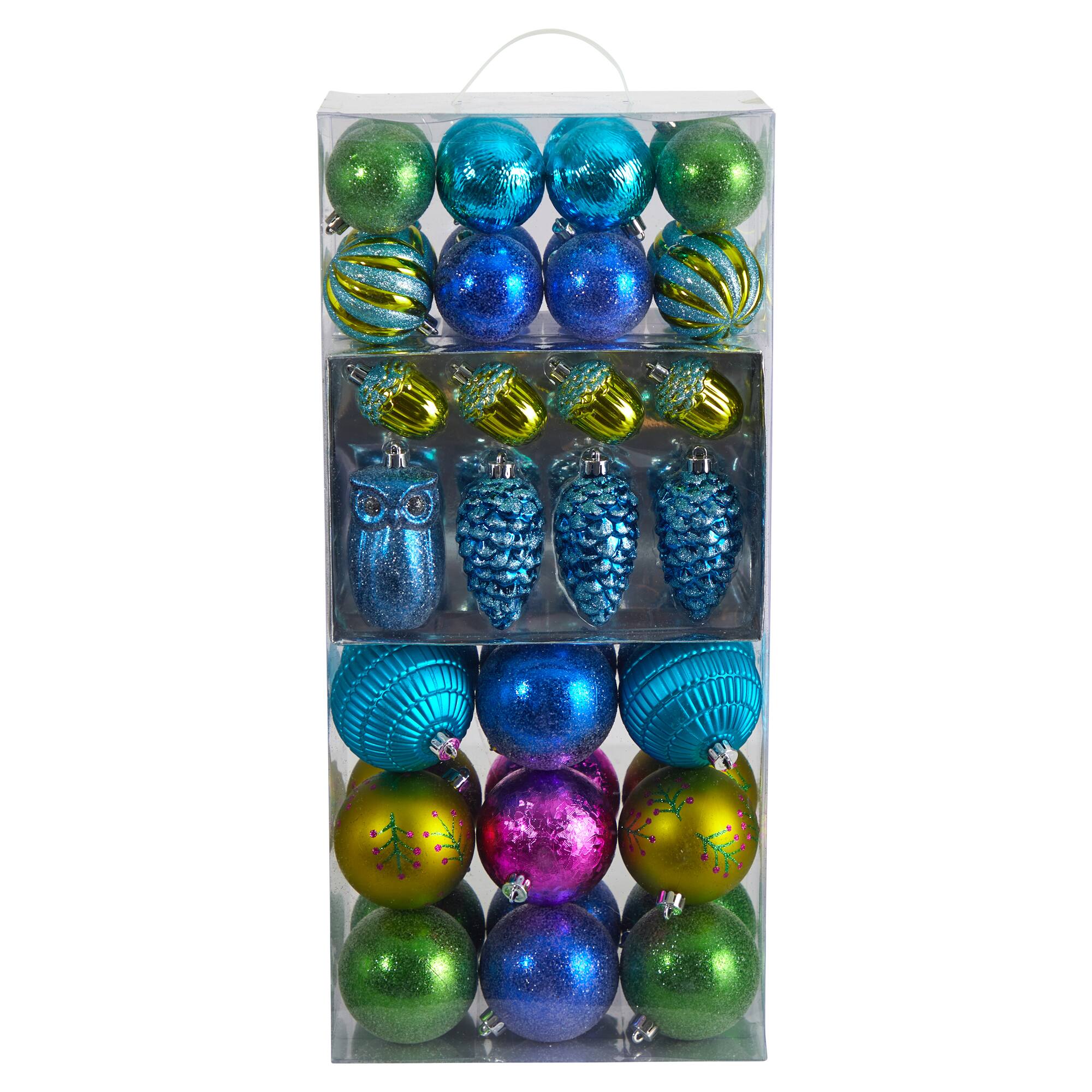 50ct. Holiday Deluxe Shatterproof Christmas Tree Ornament Box Set