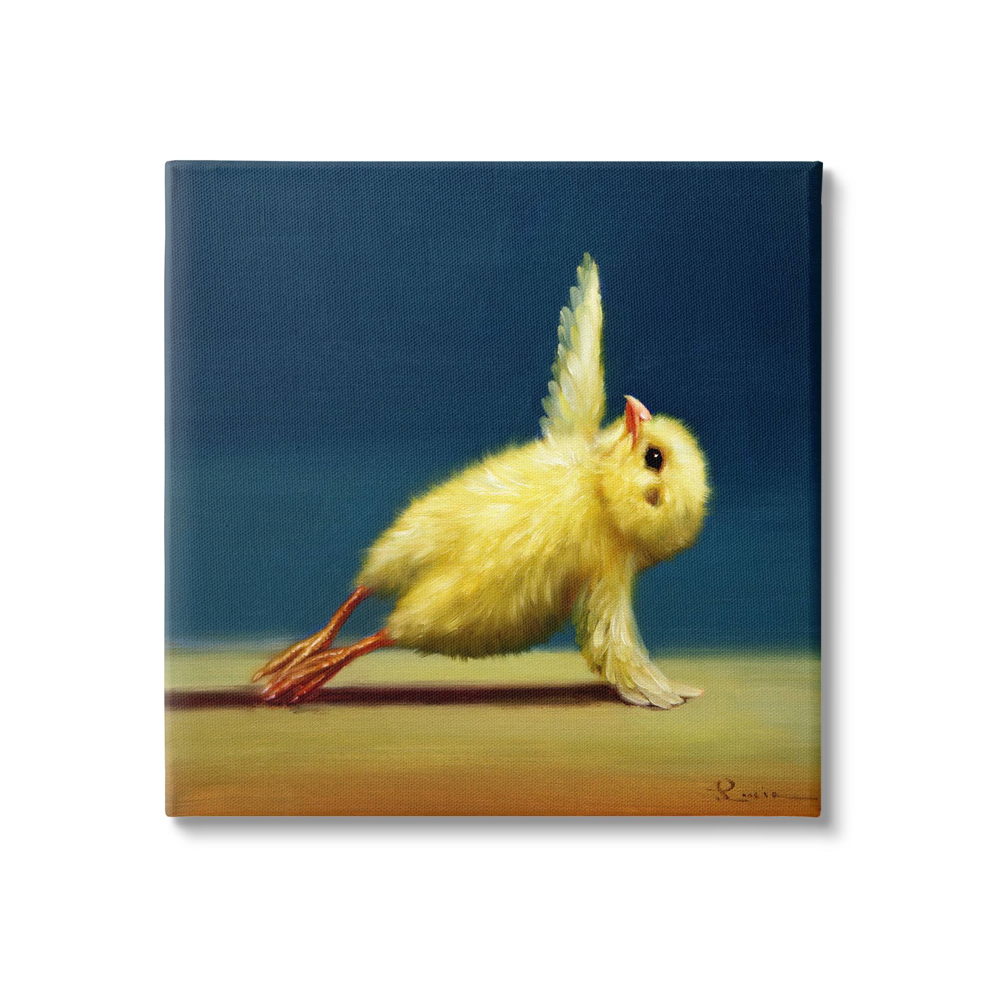Stupell Industries Cute Yellow Chick Stretching Yoga  Canvas Wall Art