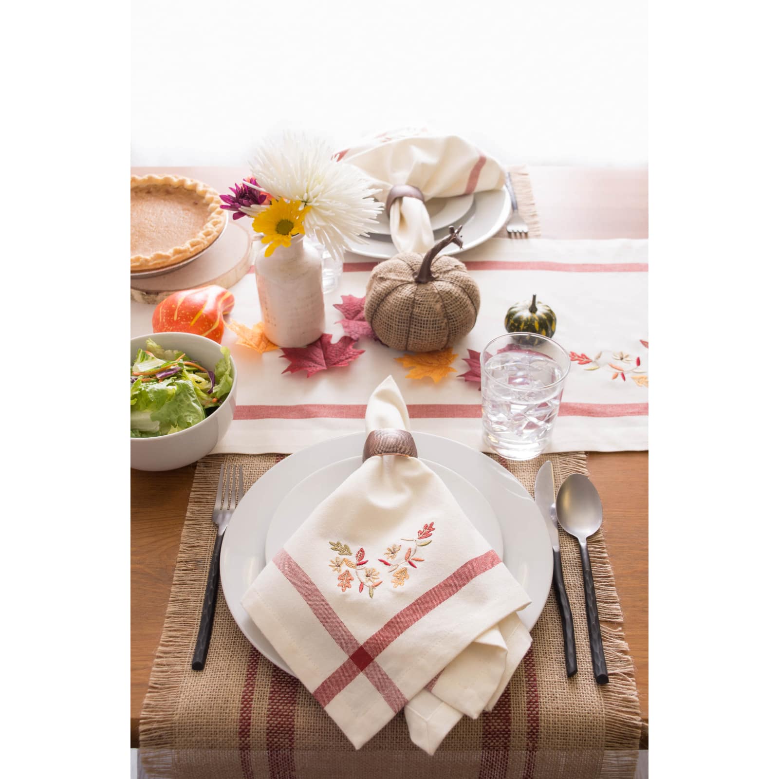 DII&#xAE; Natural Embroidered Fall Leaves Bordered Napkins, 6ct.