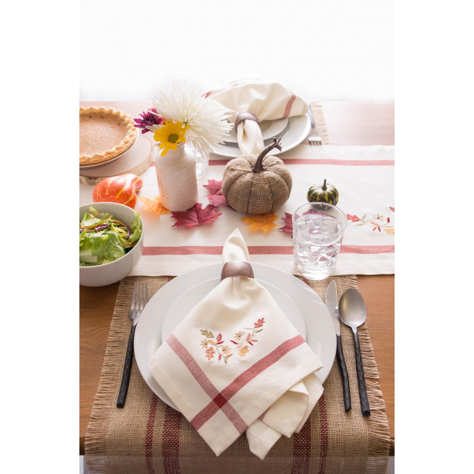 DII® Natural Embroidered Fall Leaves Bordered Napkins, 6ct.