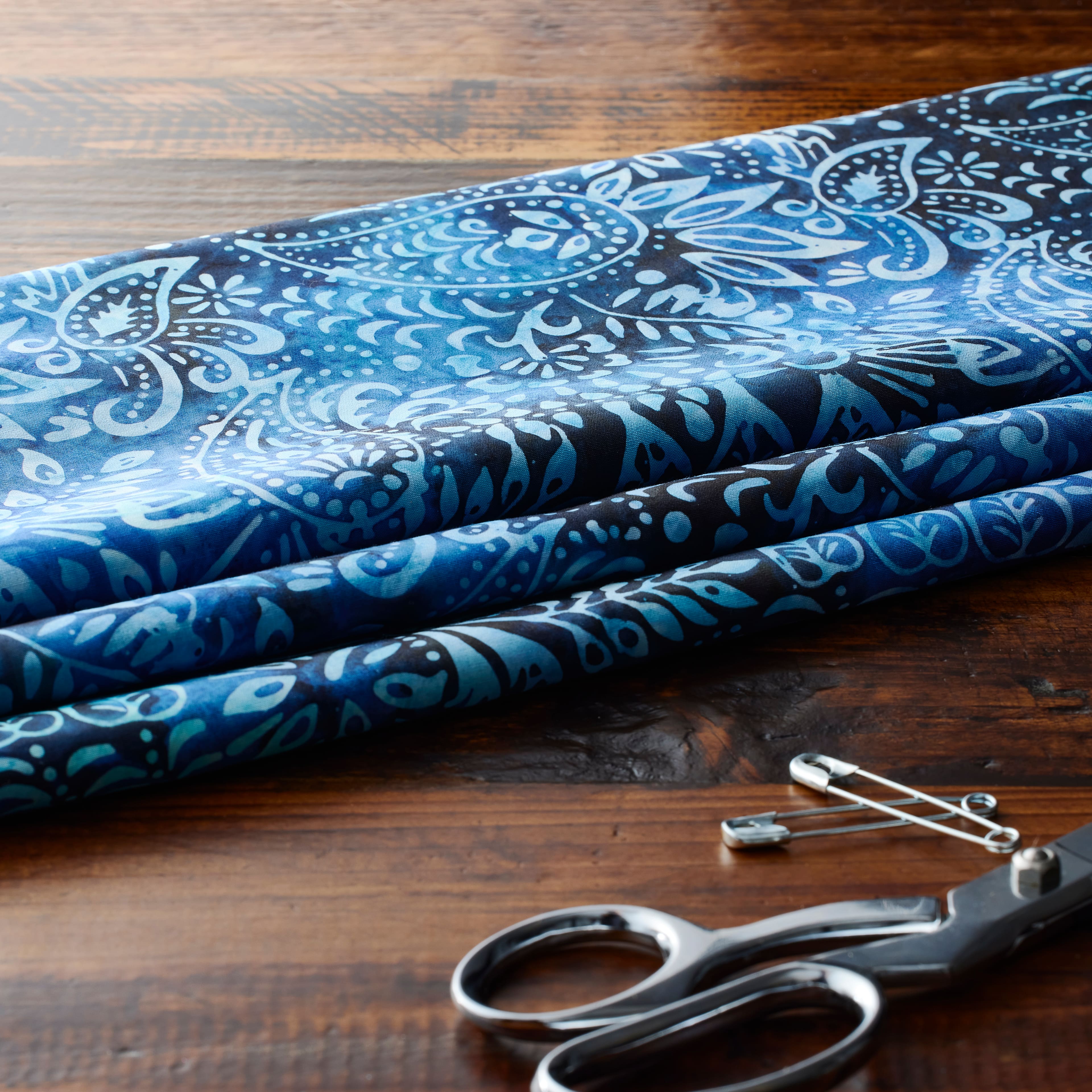 Feldman Premium Indonesian Batik Navy &#x26; Lilac Paisley Fabric