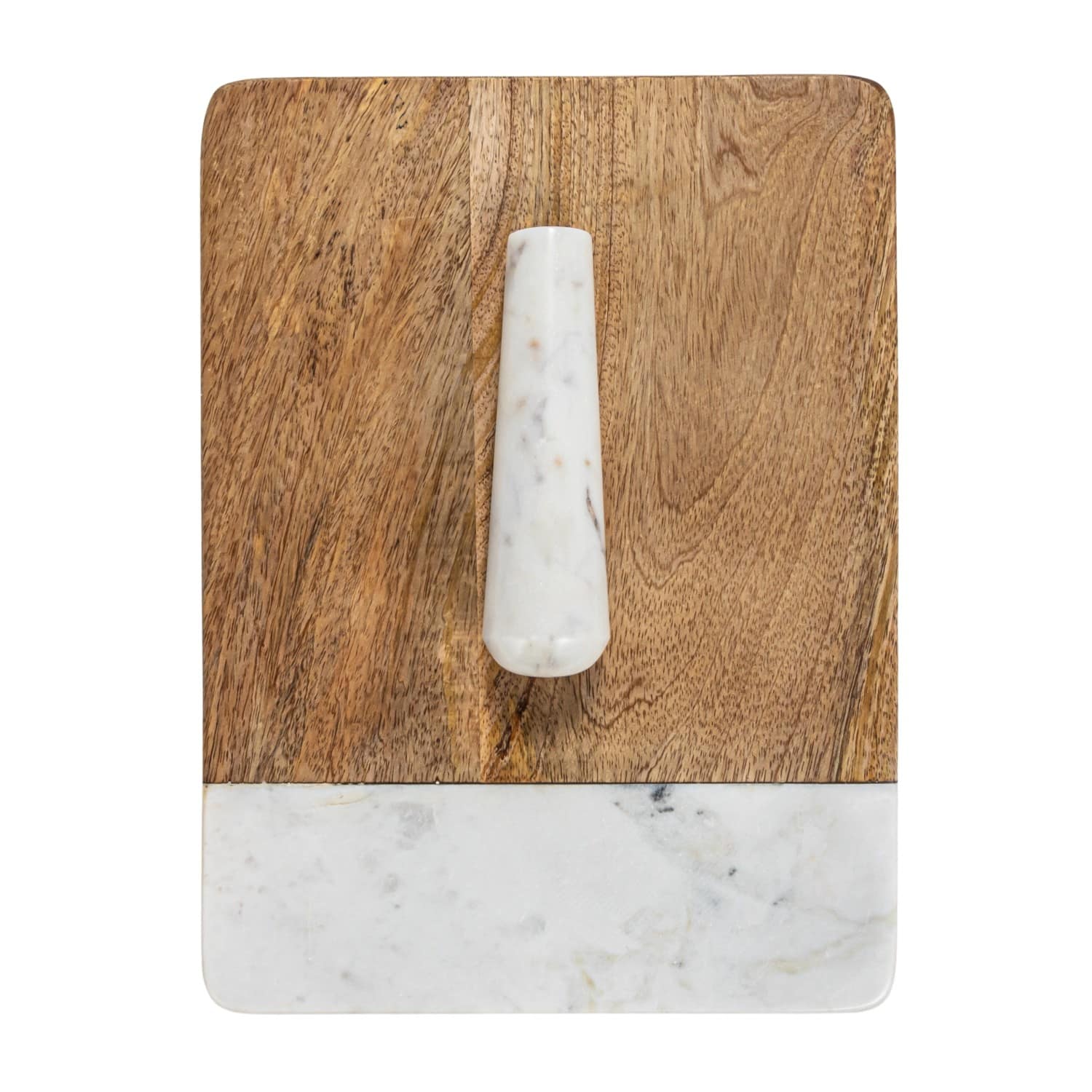 Hello Honey® Natural & White Mango Wood & Marble Cheese & Cutting Board with Inlaid Pestle