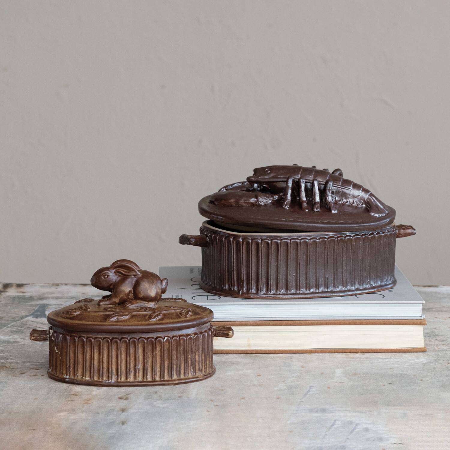 Hello Honey&#xAE; 12.25&#x22; Matte Brown Stoneware Baker with Lobster Design