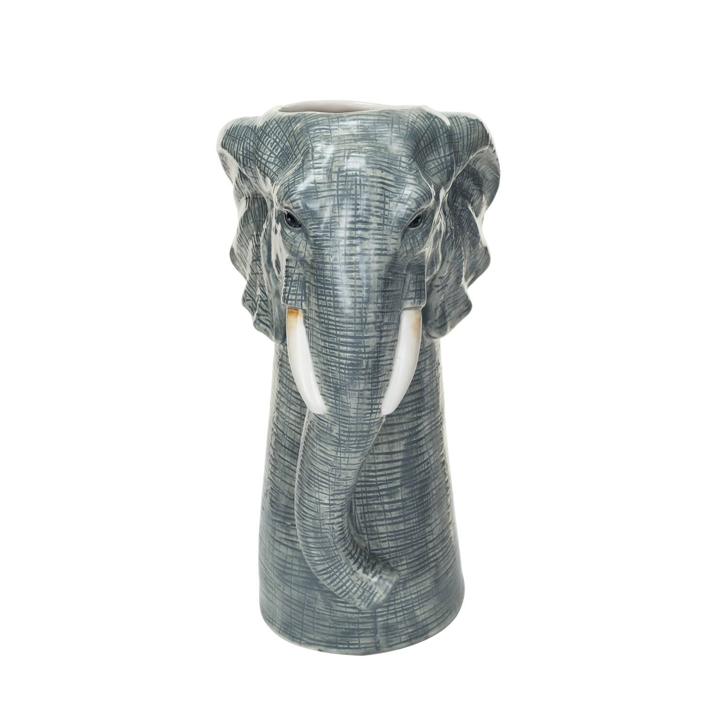 Hello Honey® 11" Gray & White Hand-Painted Decorative Stoneware Elephant Vase