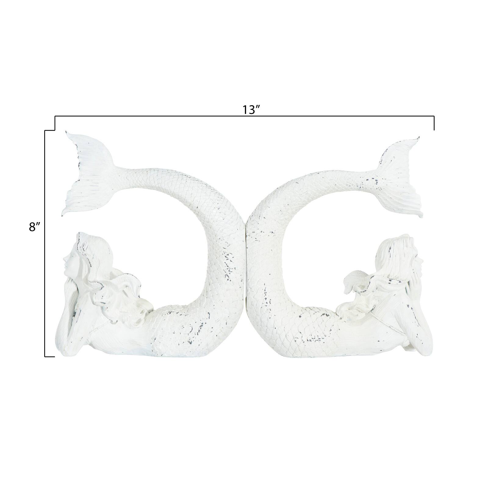 Hello Honey® Distressed White Stone Mermaid Bookends Set