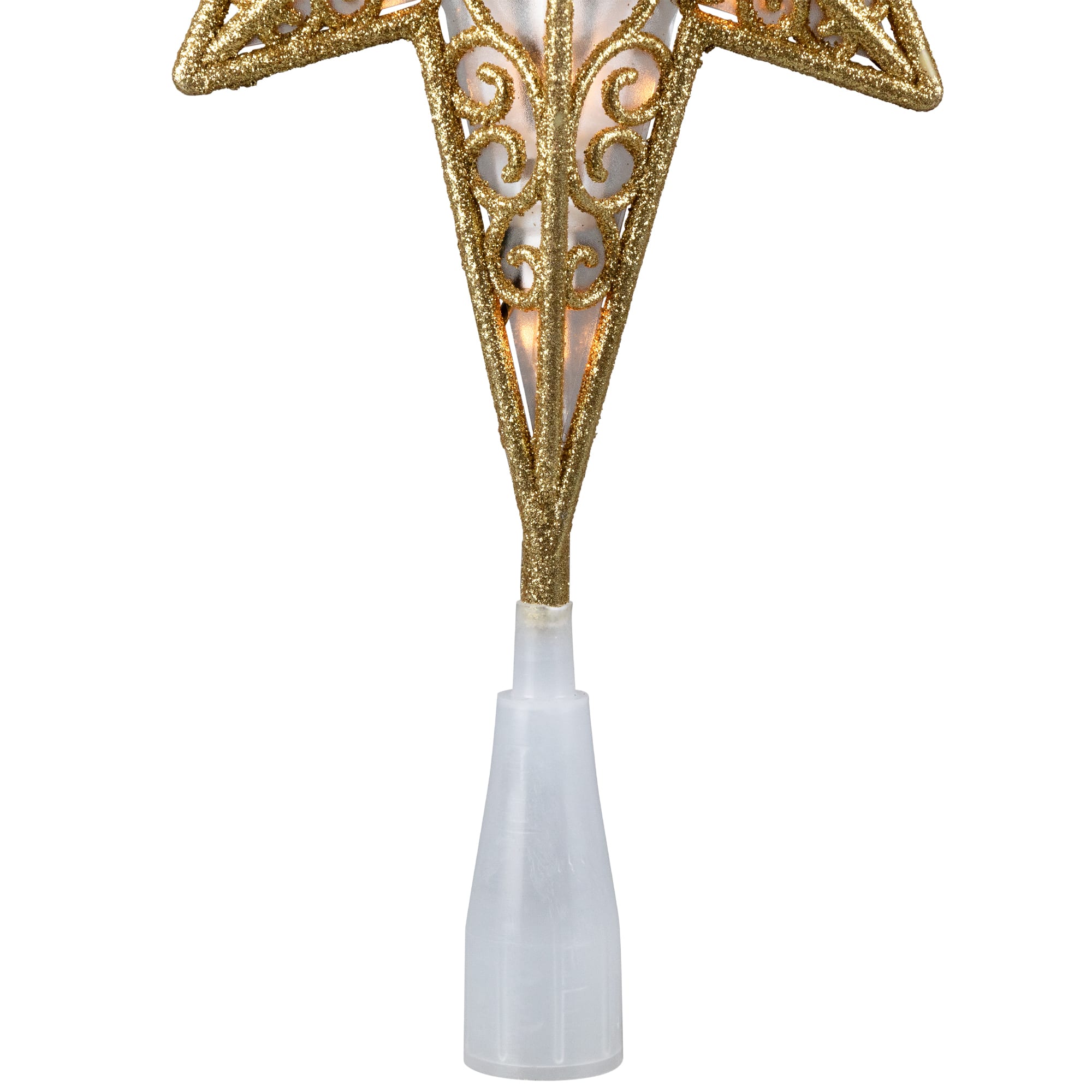 Lighted Frosted Clear and Gold Scroll Star of Bethlehem Christmas Tree Topper - 11&#x22; - Clear Lights