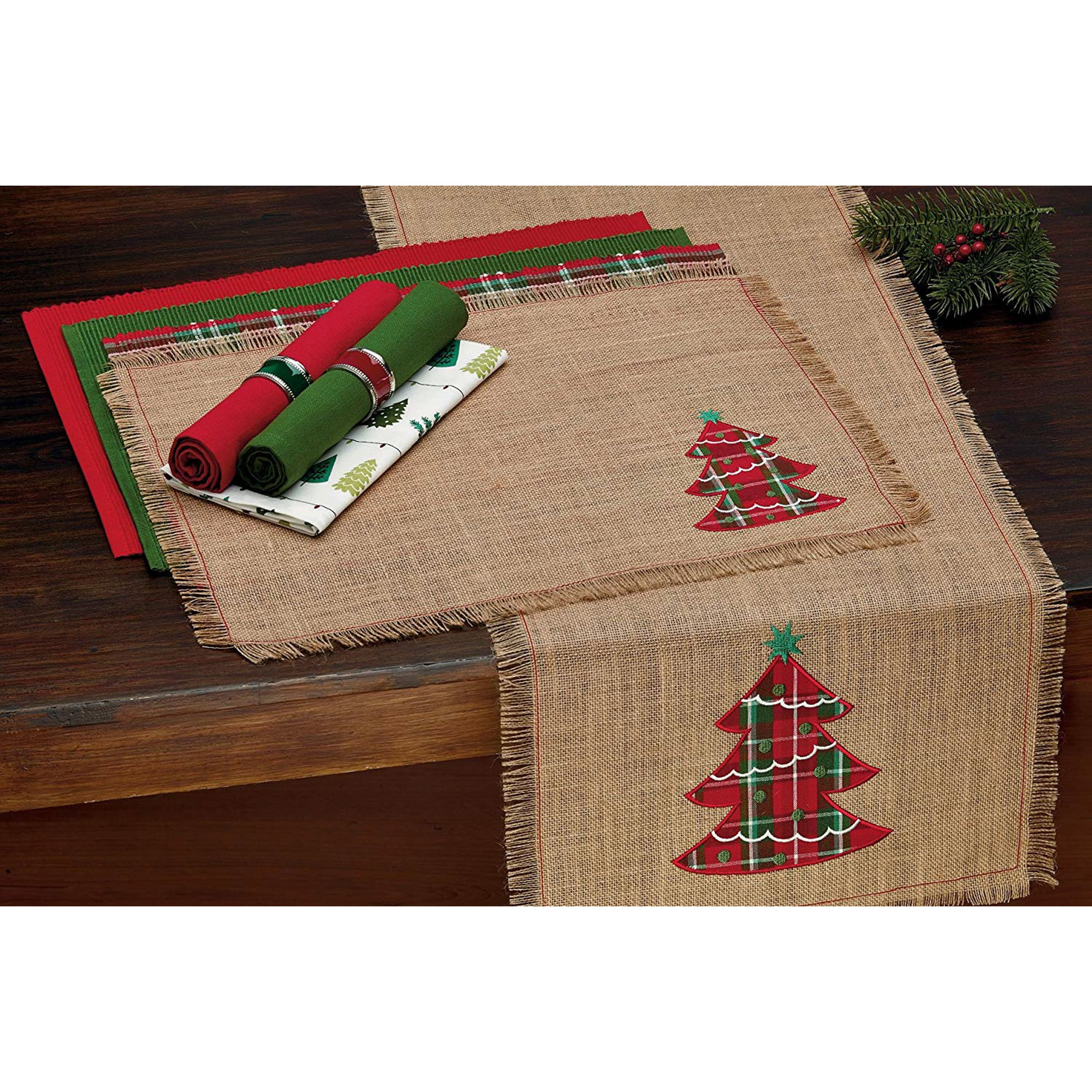 DII&#xAE; 72&#x22; Embroidered Tree Burlap Table Runner