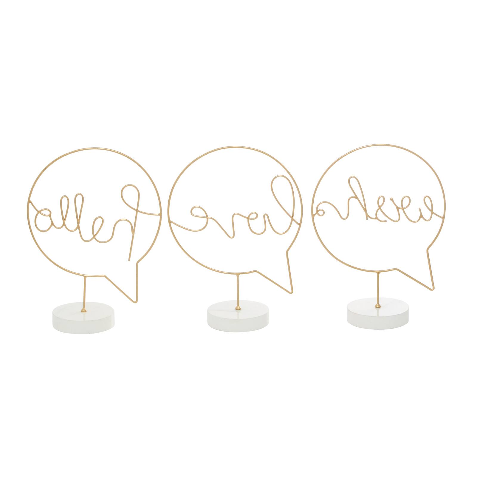 13" Gold Hello, Love & Wish Tabletop Sign Set