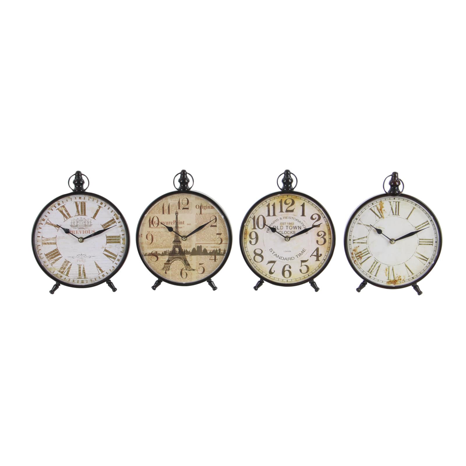 12&#x22; Wide Round Vintage Black Metal Clock Set