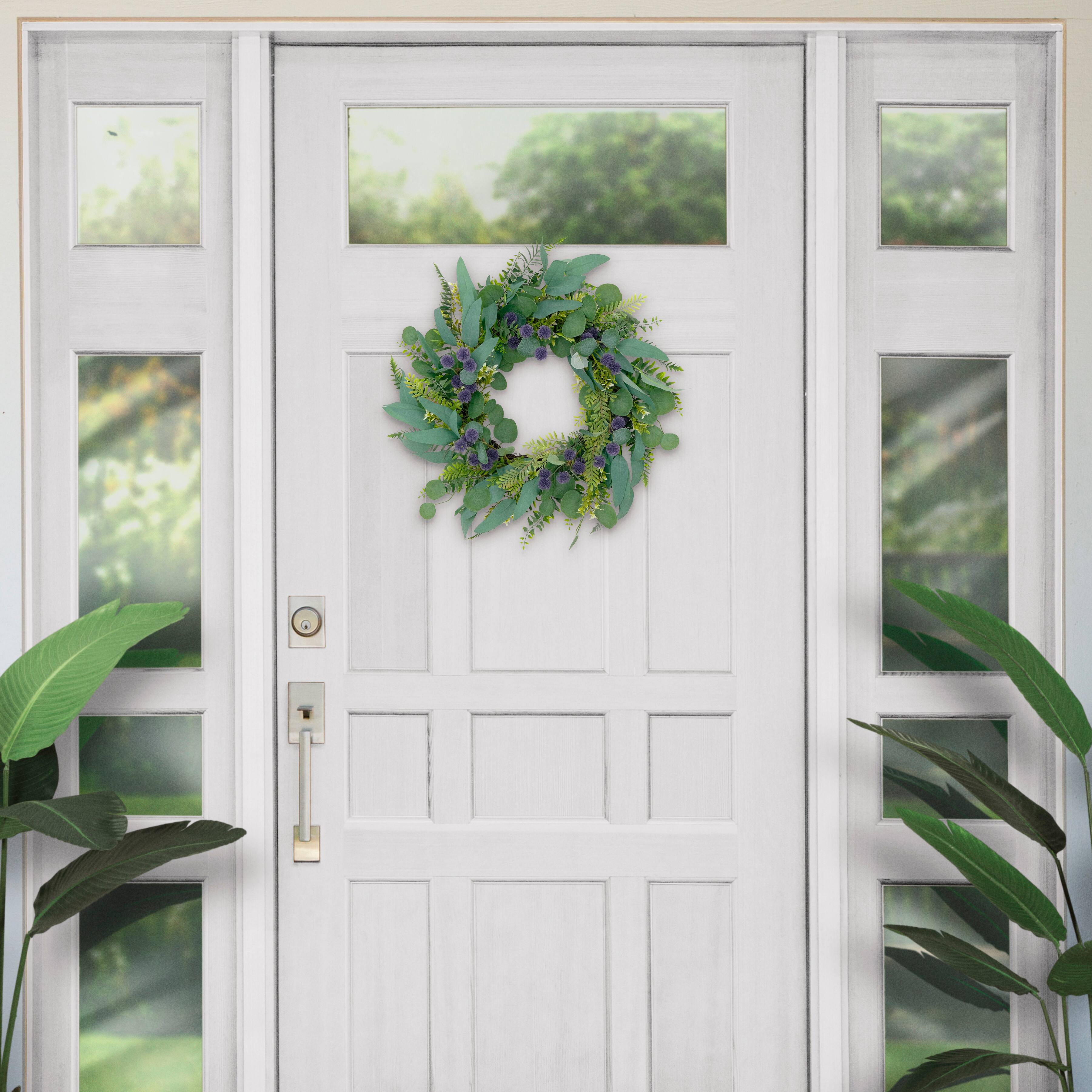 6 Pack: 24'' Green & Purple Echinops Floral Spring Door Wreath