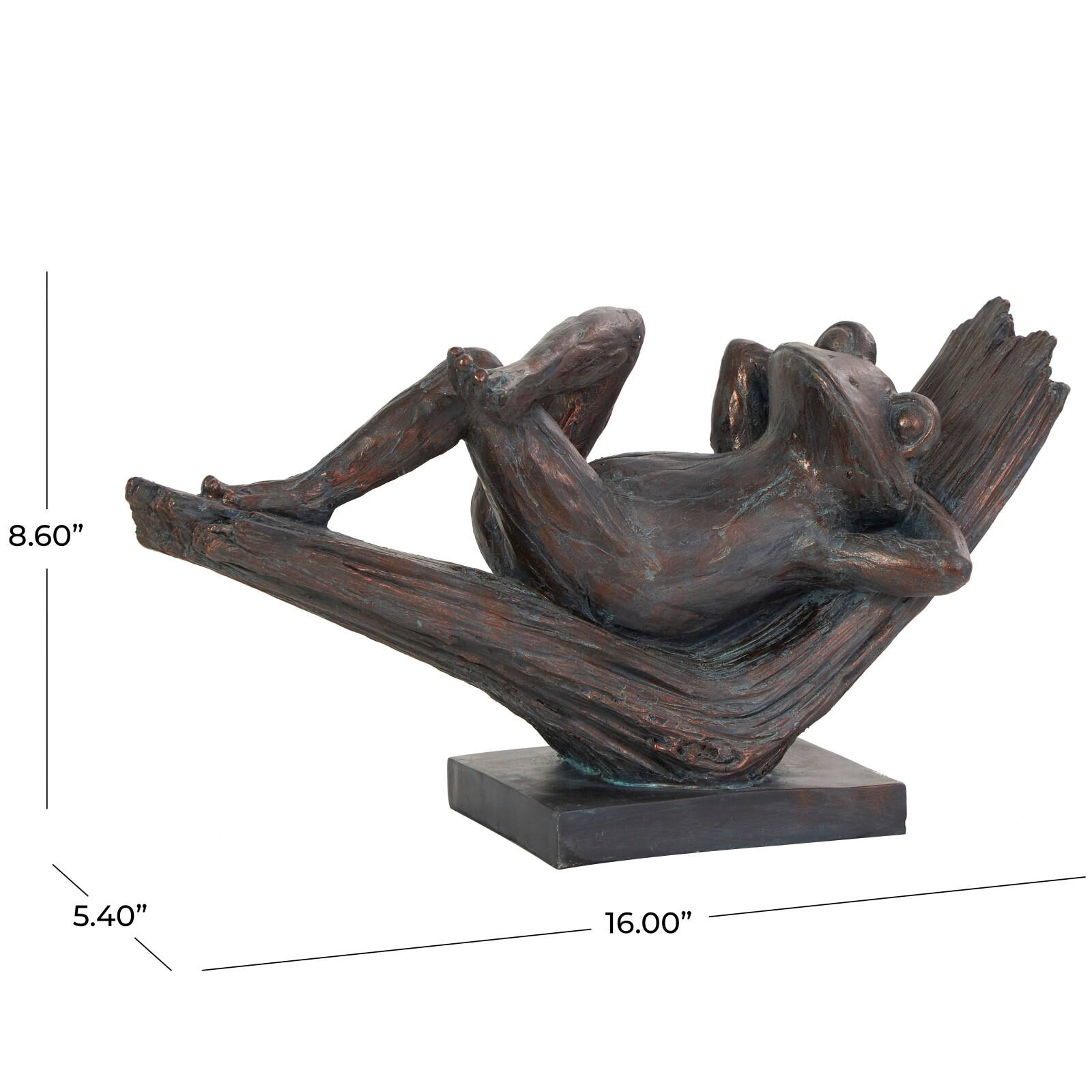 16" Bronze Frog Patina Relaxing Sculpture