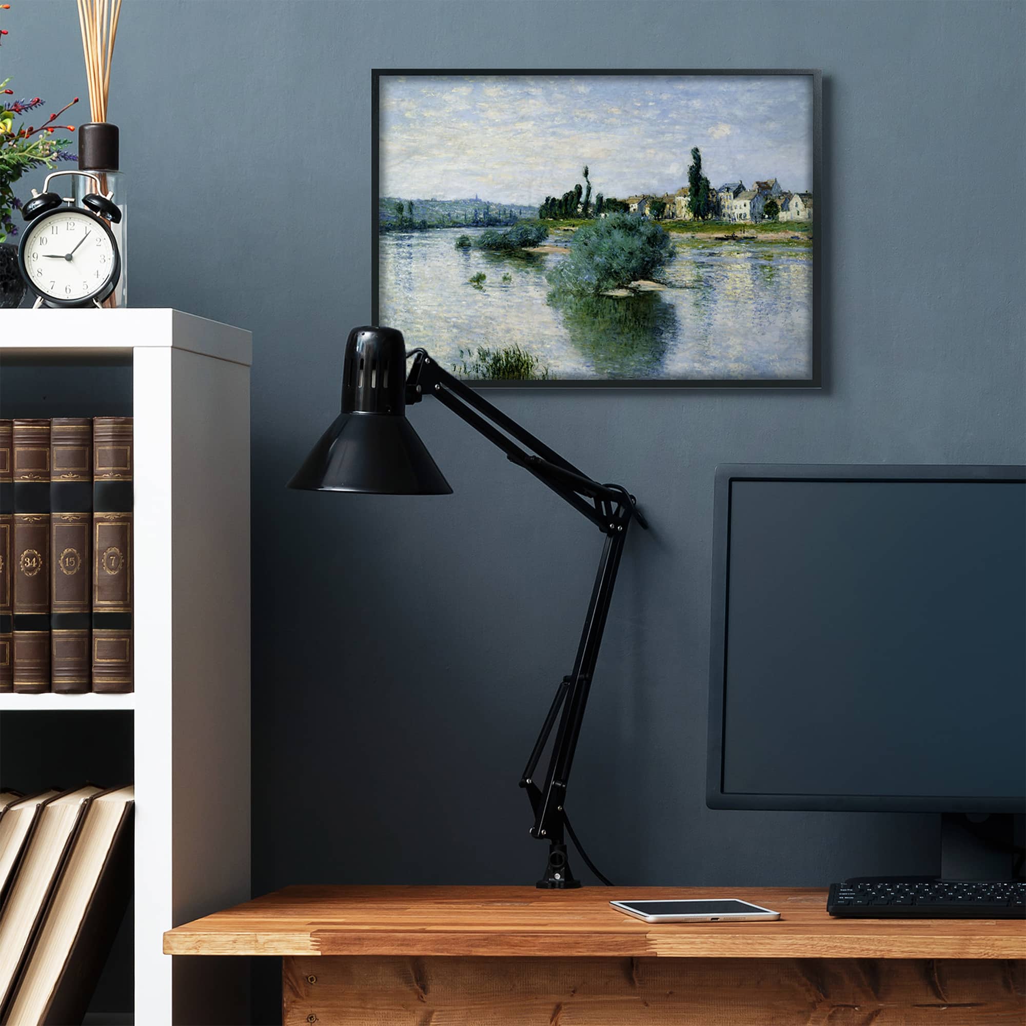 Stupell Industries Monet Classic Countryside Homes Lake Landscape Black Framed Wall Art