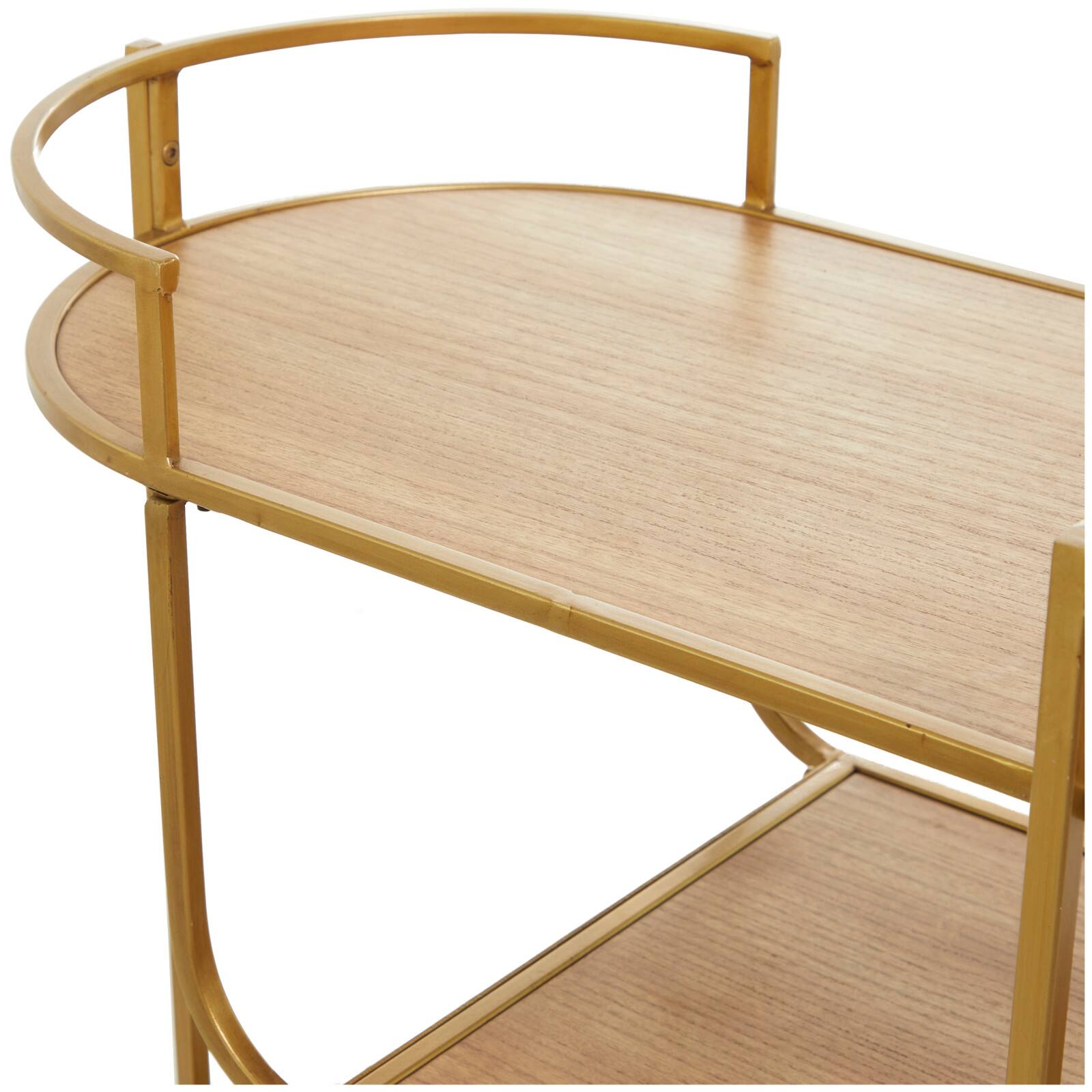 Gold Wood Rolling 3 Shelves Bar Cart with Handles 30&#x22; x 15&#x22; x 30&#x22;