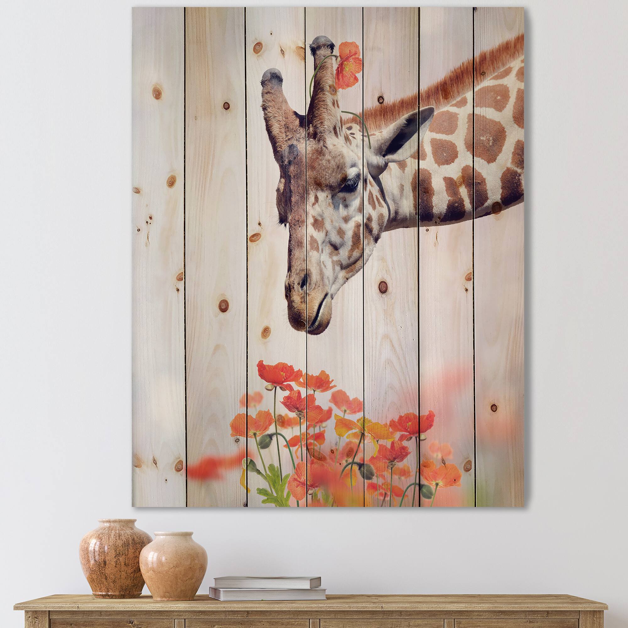 Designart - Portrait of A Giraffe II - Farmhouse Print on Natural Pine Wood