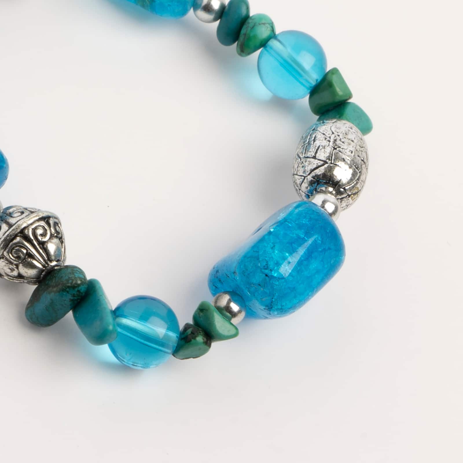 John Bead Green Turquoise & Blue Bead Gemstone Stretch Bracelet