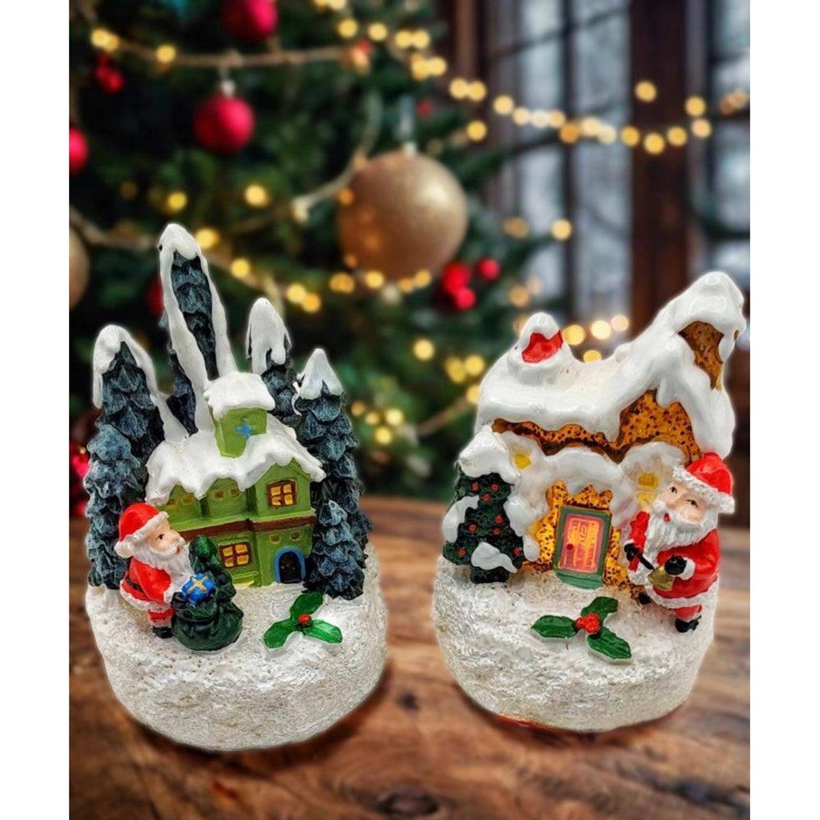 Wizardi 2.15" x 2.95" Christmas Village Festive House with Santa