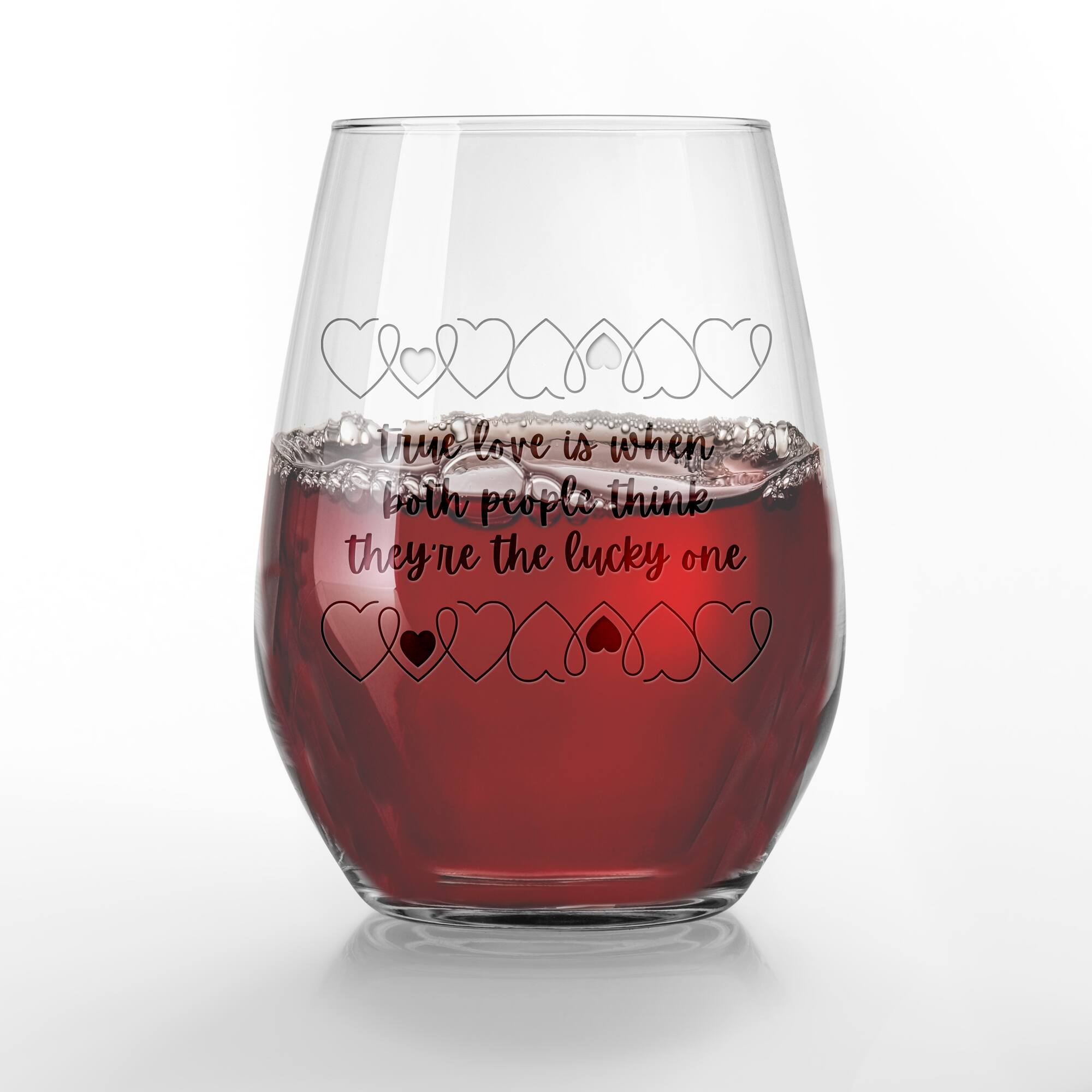 15oz. True Love Lucky Ones Engraved Stemless Wine Glass