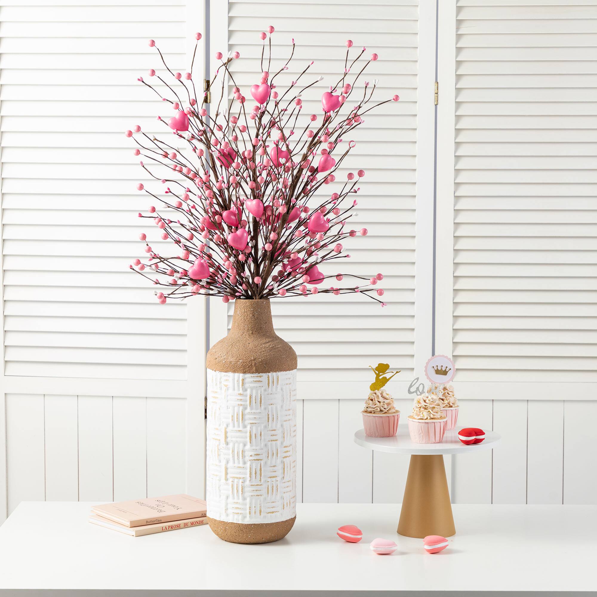 Glitzhome® 28" Valentine's Pink Berry & Heart Picks Set