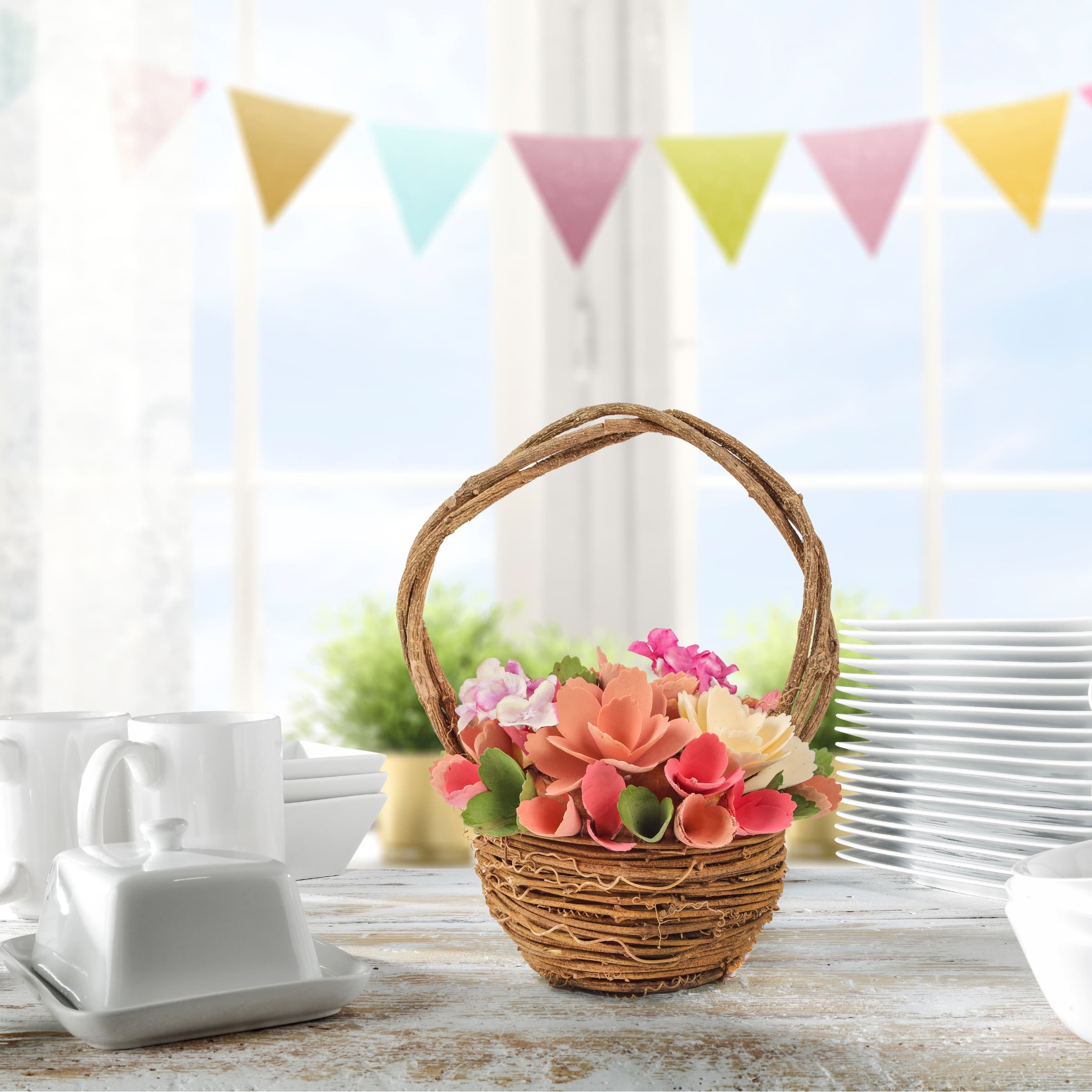 10&#x22; Pink Spring Floral Basket