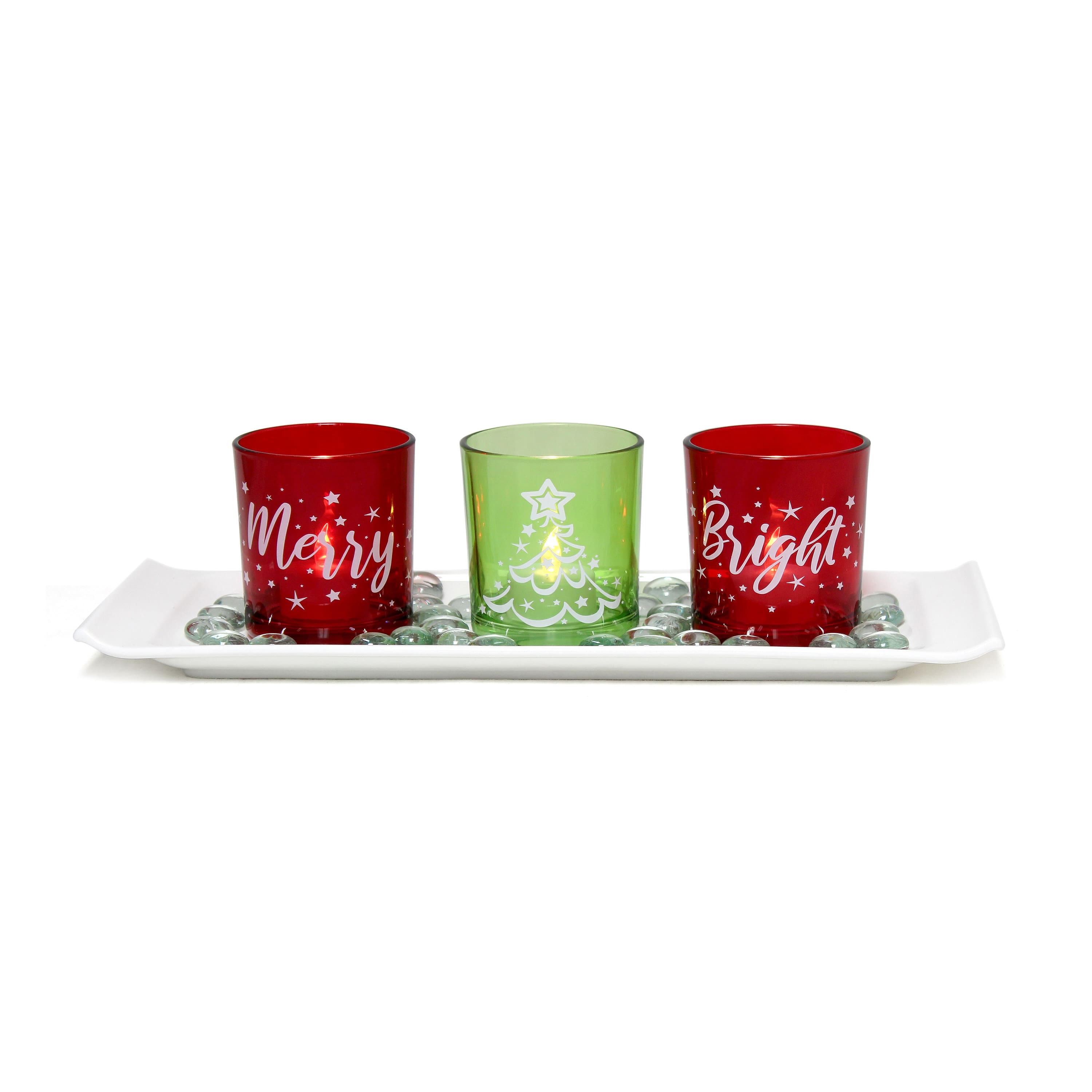 Elegant Designs&#x2122; Merry &#x26; Bright Christmas Candle Holder Set