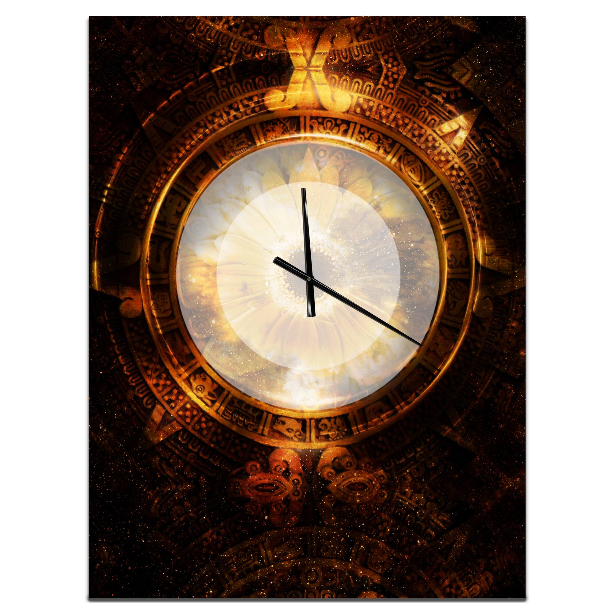 Designart &#x27;Ancient Mayan Calendar Collage Modern Rectangular Wall Clock