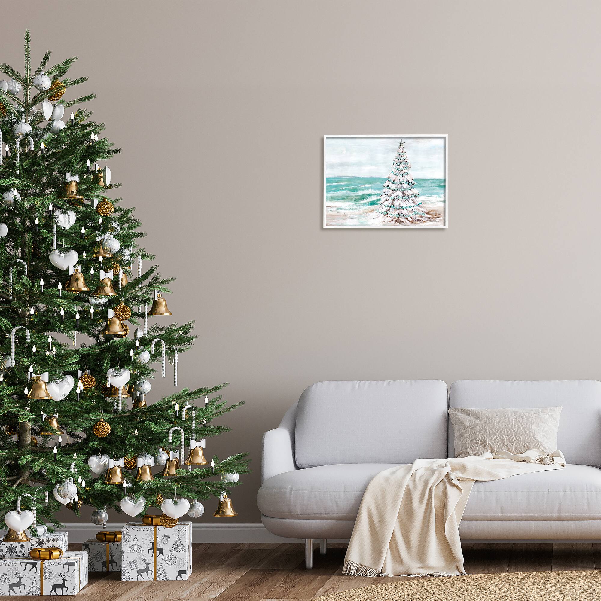 Stupell Industries Snowy Christmas Tree Beach Shore Framed Giclee Art