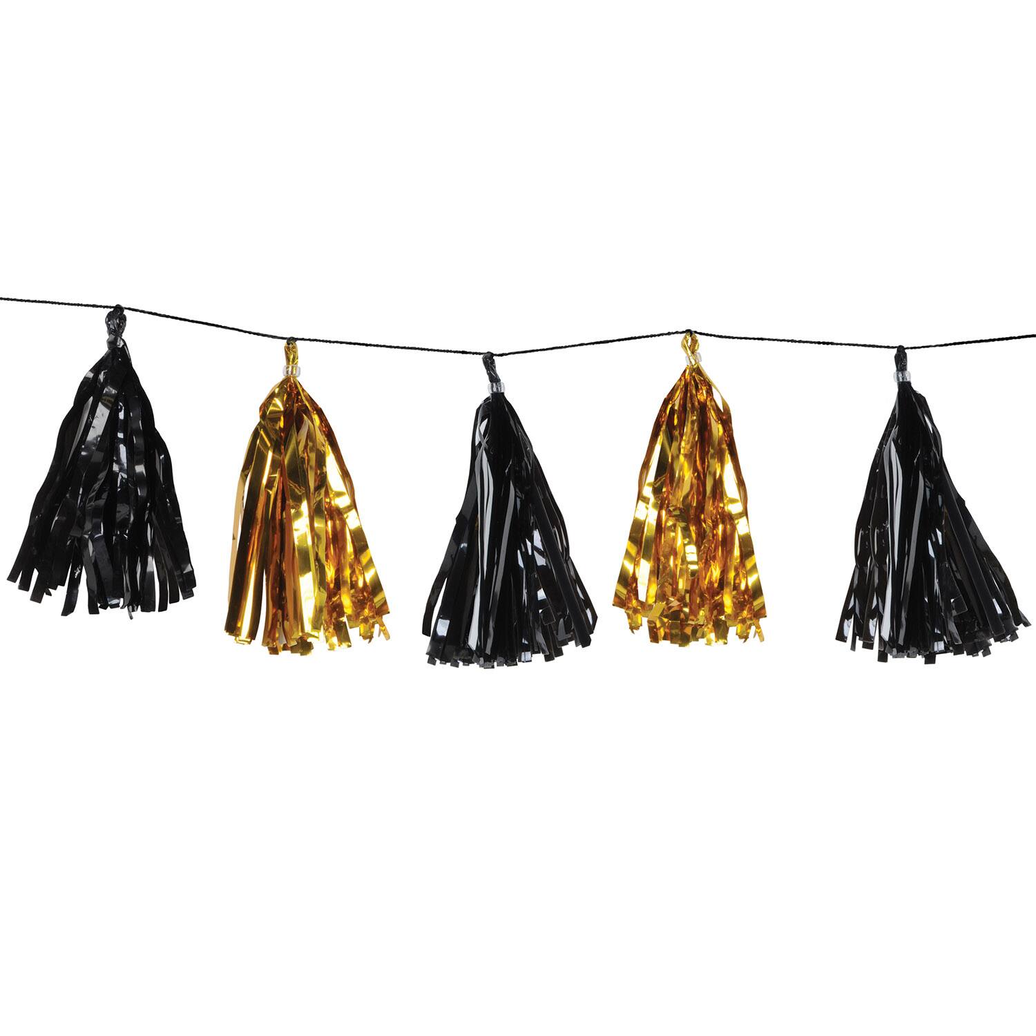 Beistle 8ft. Black & Gold Metallic Tassel Garlands, 2ct.