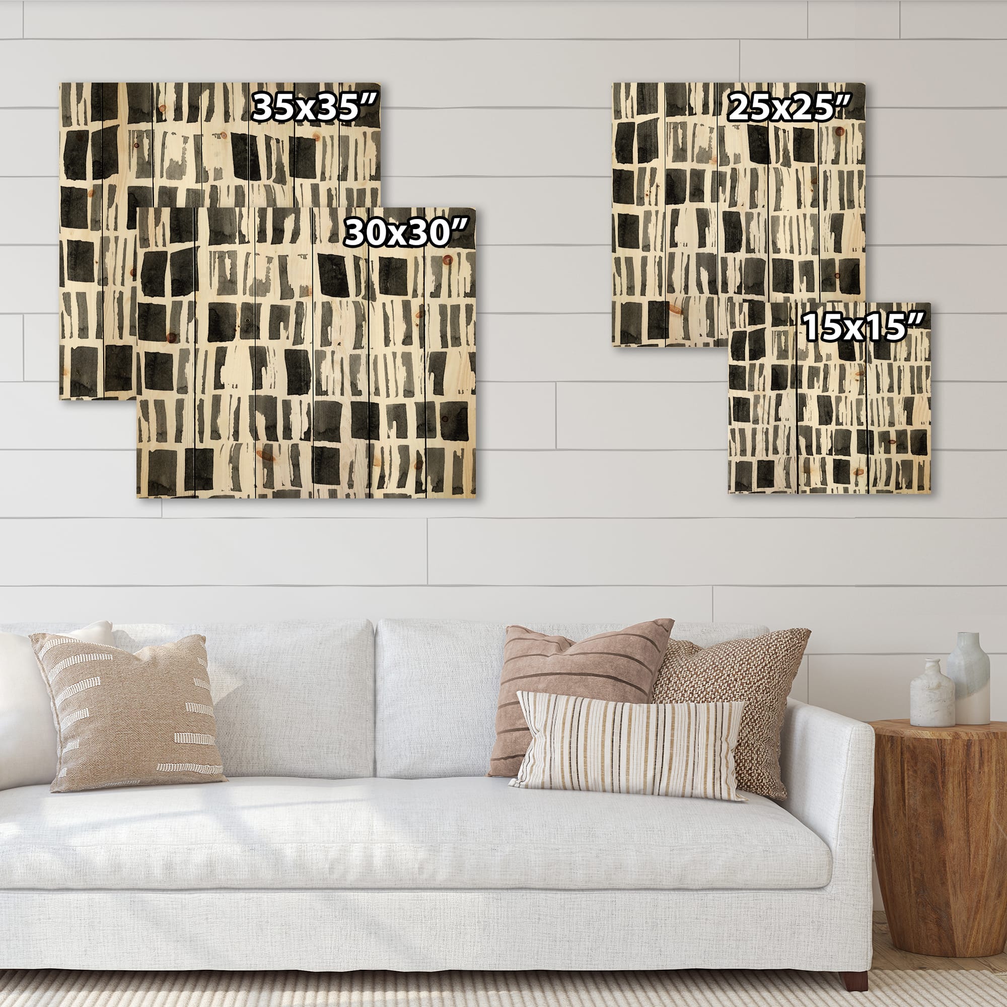 Designart - Abstract Monochrome Bricks - Modern Print on Natural Pine Wood