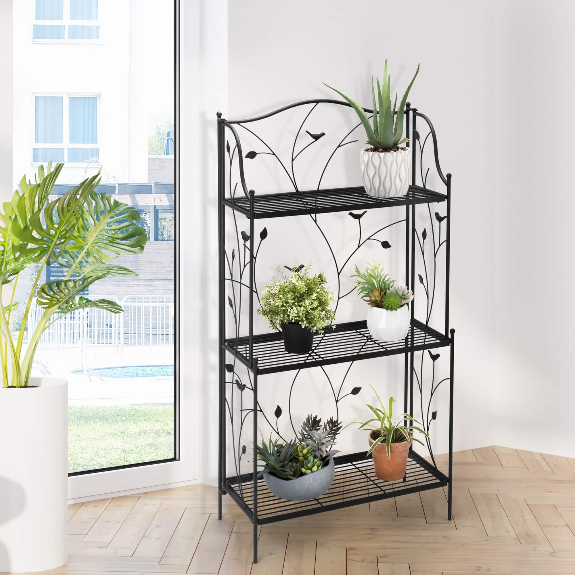 Glitzhome® Rectangular 3-Tiered Metal Shelf Planter Stand