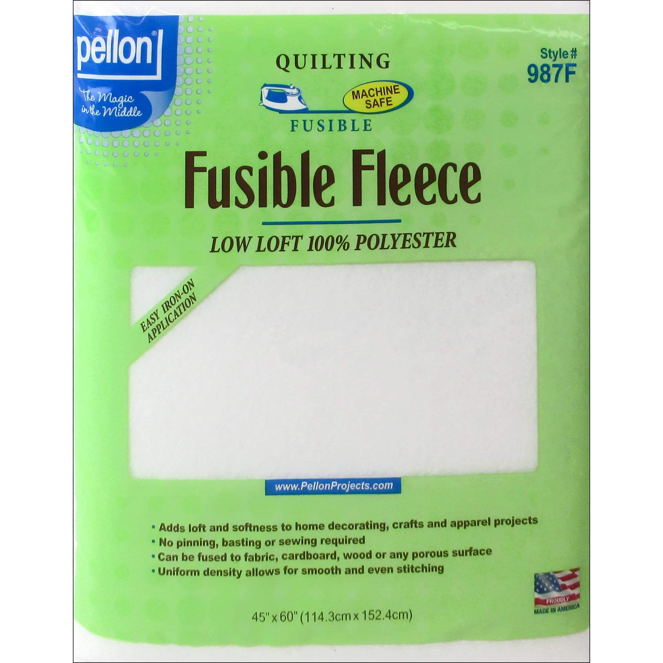 Pellon Fusible Fleece White Quilting Fabric 45 x 60 Machine Safe