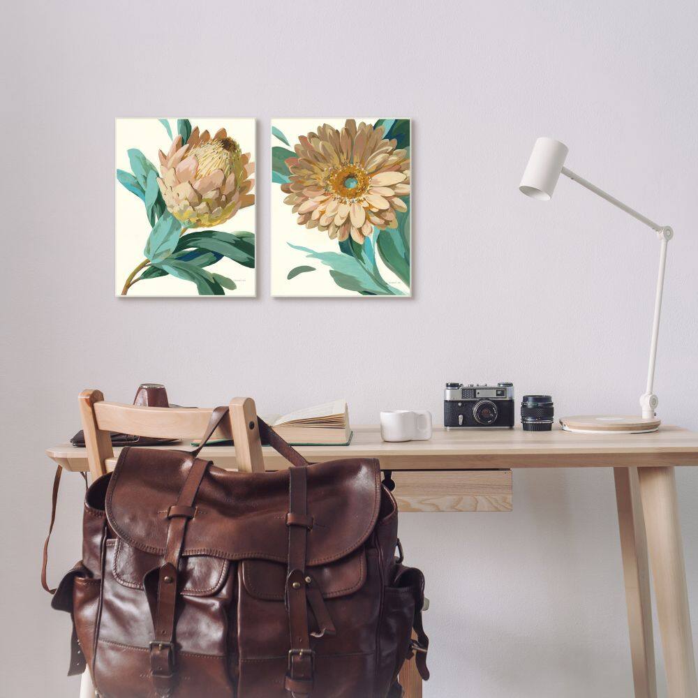 Stupell Industries Garden Flower Details Minimal Green Tan Painting Canvas Wall Art