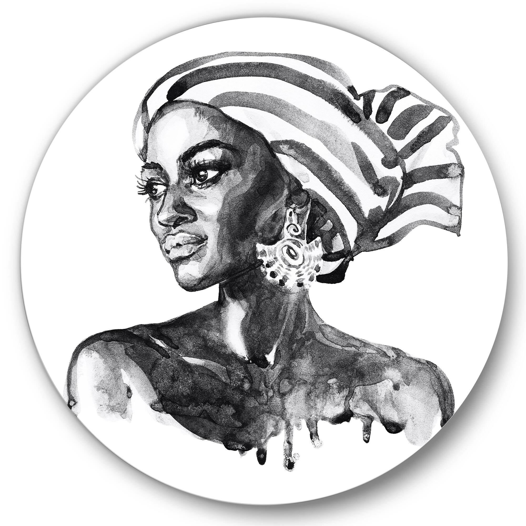 Designart - Portrait of African American Woman XII - Modern Metal Circle Wall Art