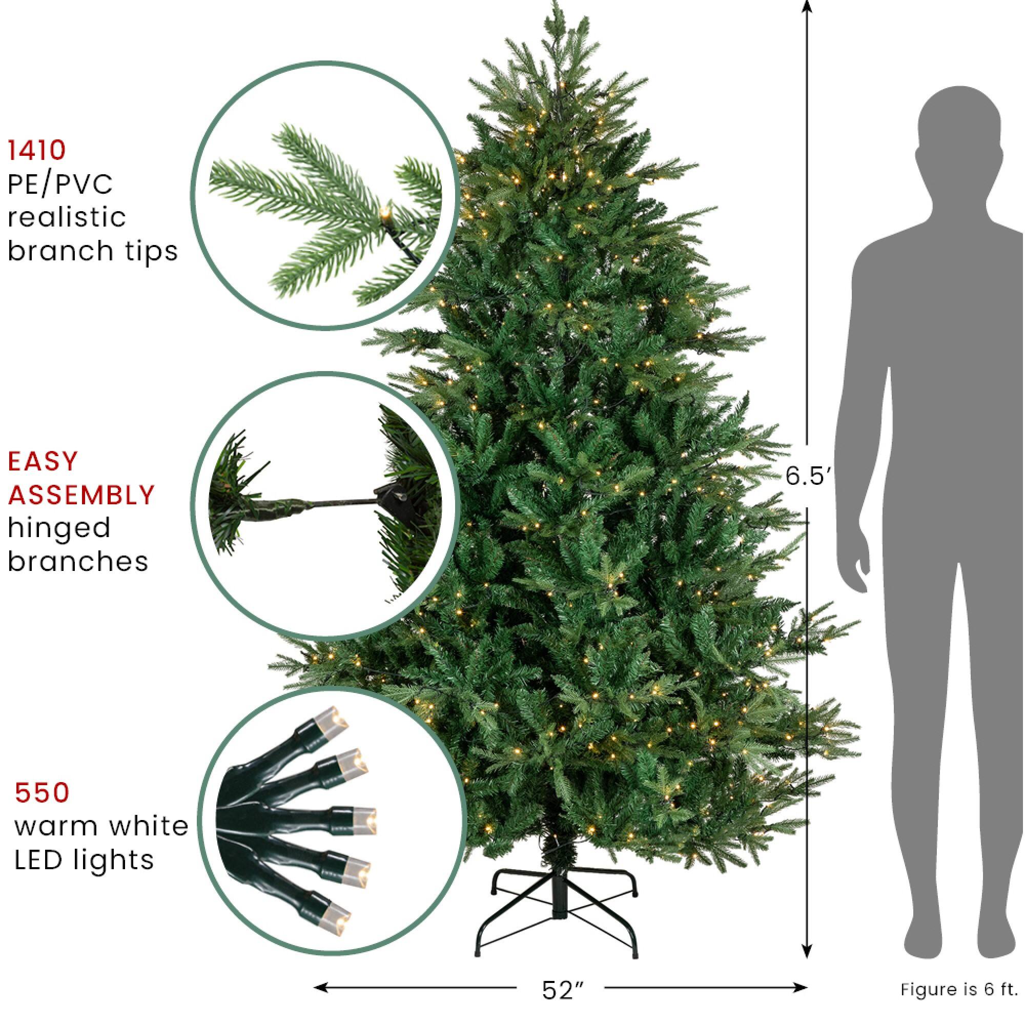 6.5ft. Pre-Lit Juniper Pine Artificial Christmas Tree, Warm White LED Lights