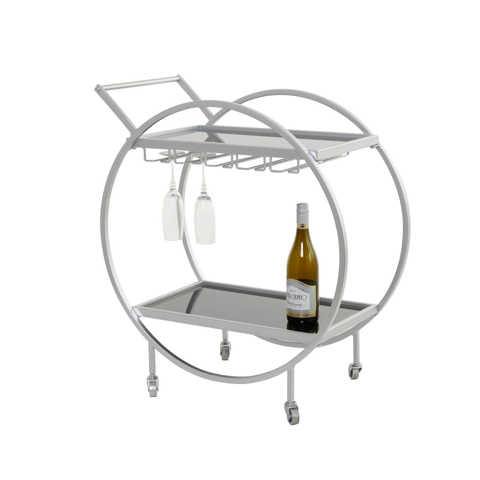 Silver Metal Contemporary Bar Cart, 31 x 28 x 14 By Ivory And Iris