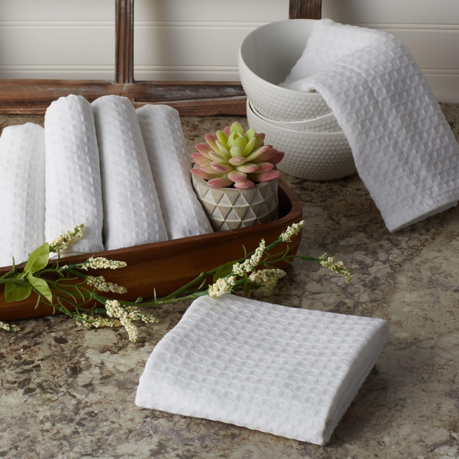 DII&#xAE; White Recycled Cotton Waffle Dish Towels, 6ct.