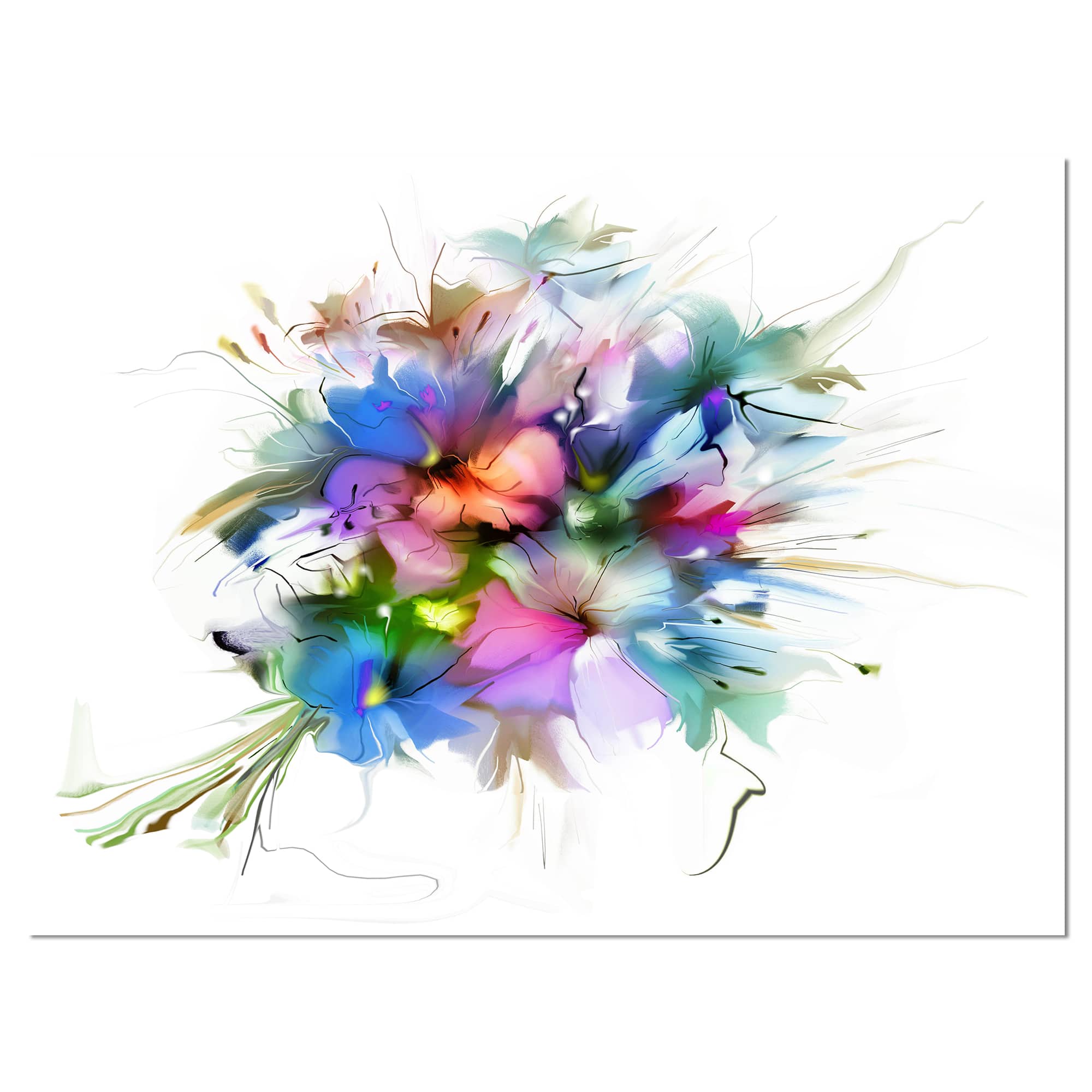 Designart - Summer Colorful Flowers - Watercolor Painting Canvas Print