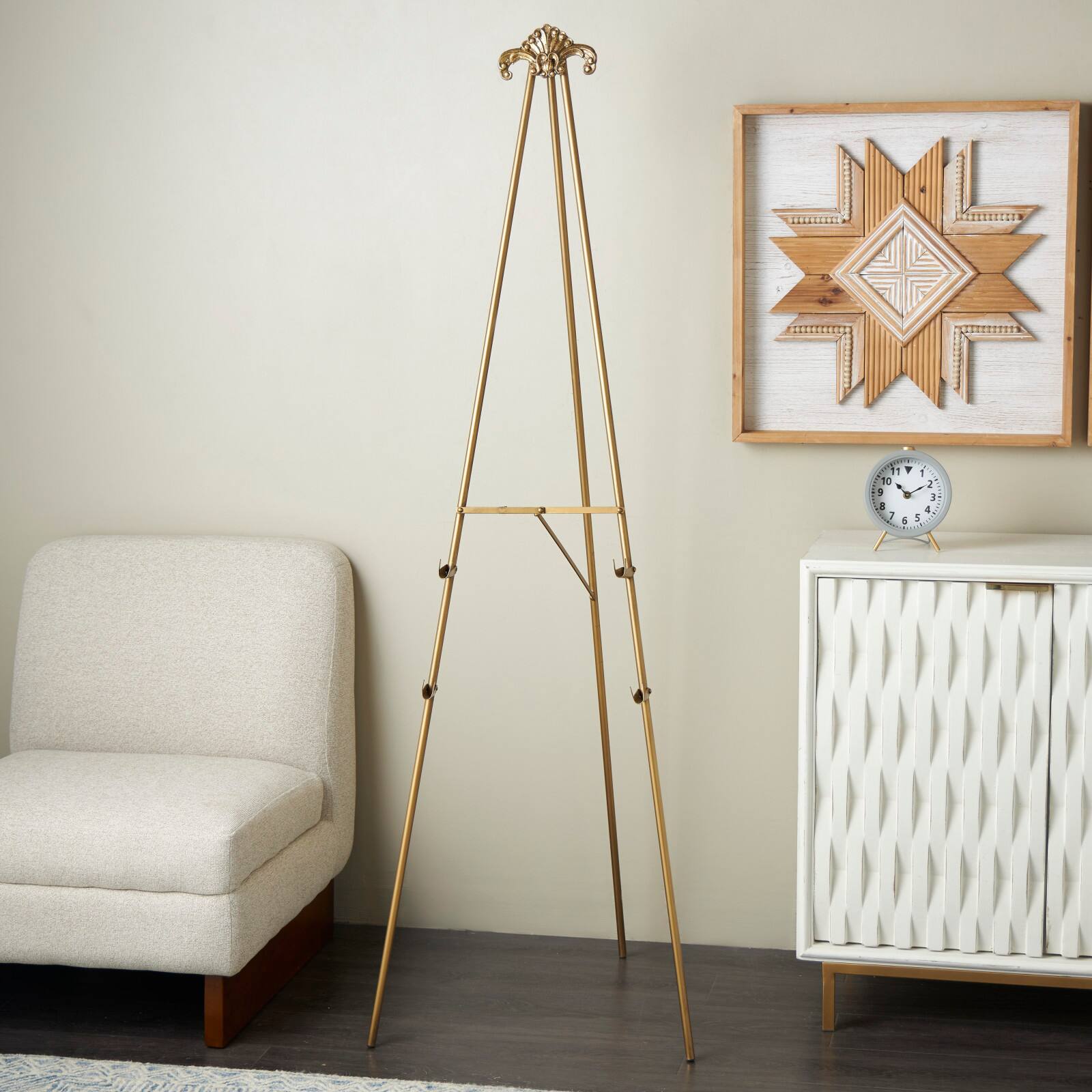 66.5" Gold Metal Foldable 2-Tier Display Easel with Scroll Finial