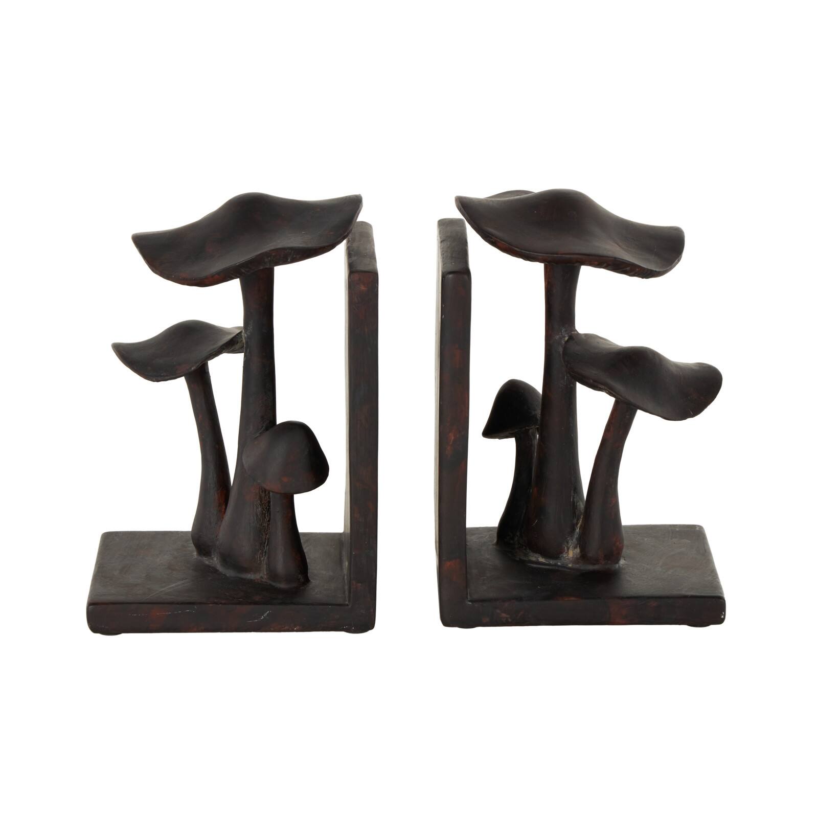 7.5" Dark Brown & Copper Mushroom Decorative Bookends, 2ct.