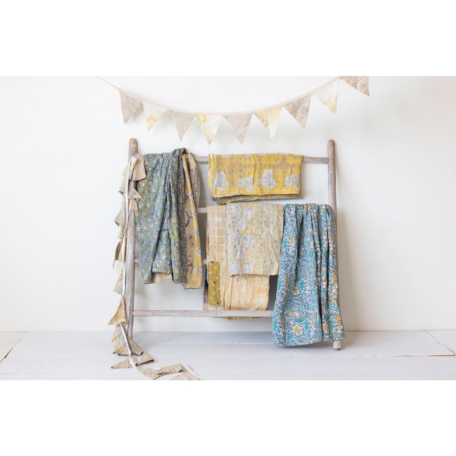 Hello Honey&#xAE; 6ft. Multicolor Kantha Sari Fabric Pennant Garland