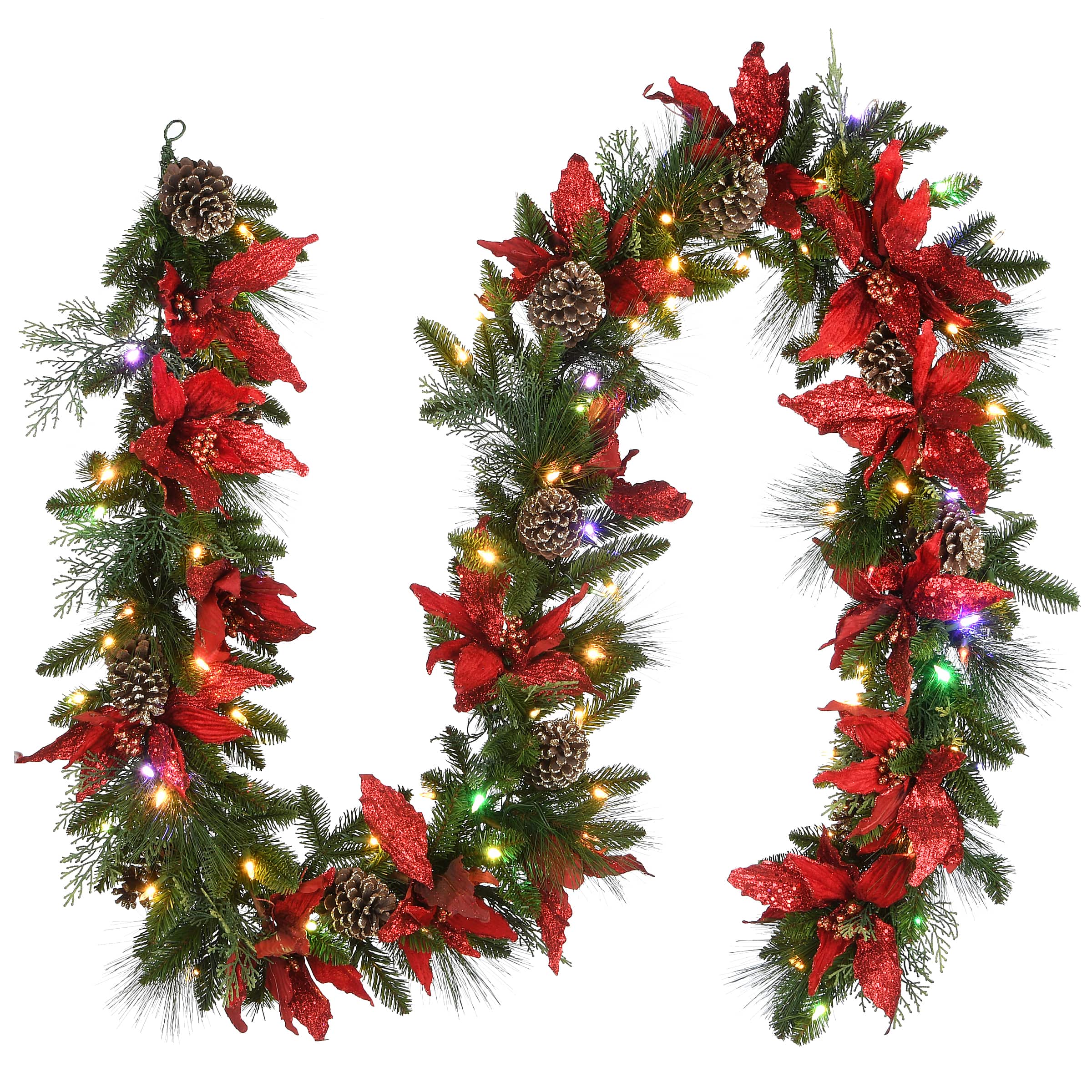 9ft. Pre-Lit Poinsettia & Pinecone Garland