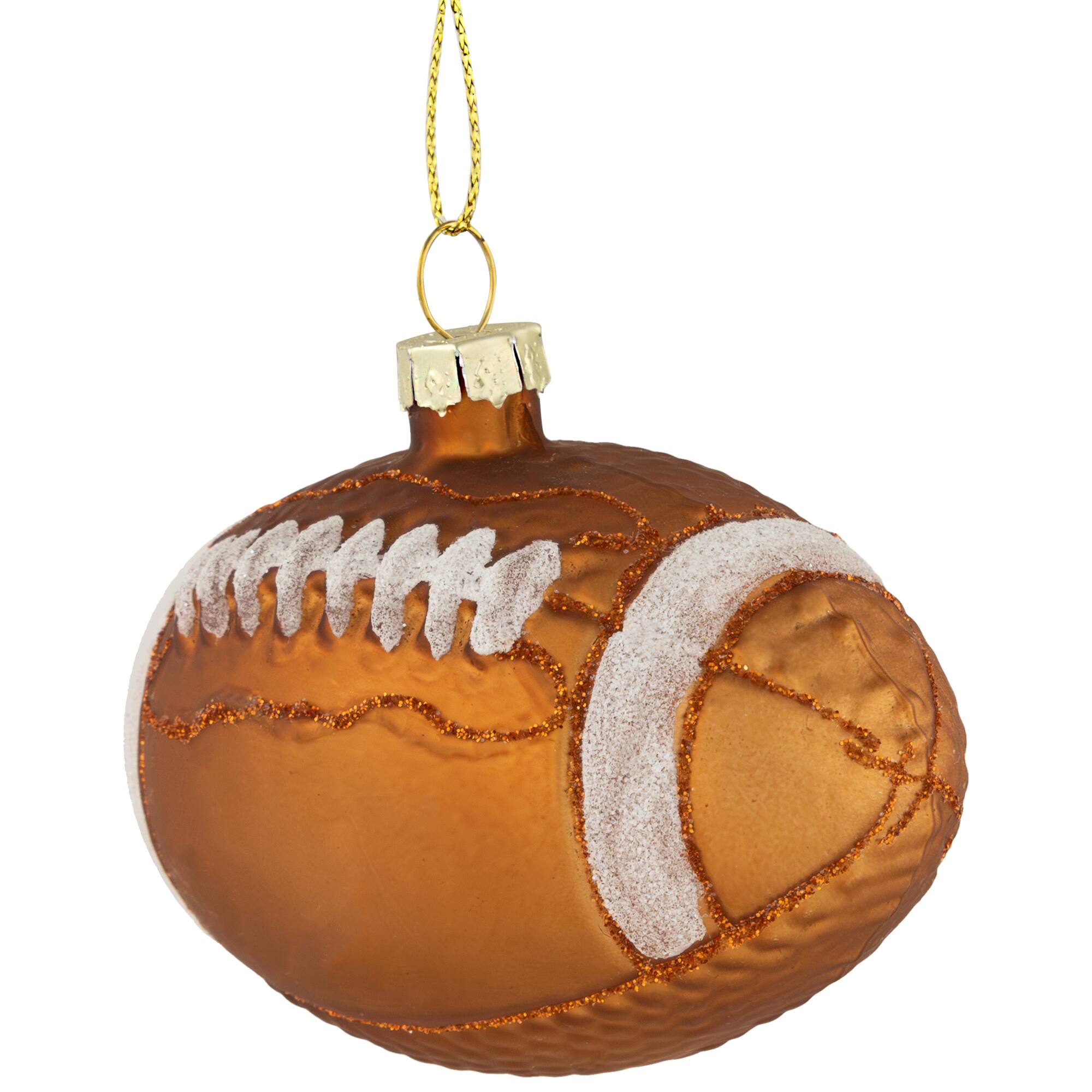 Football Glittered Glass Christmas Ornament - 3.5" - Brown