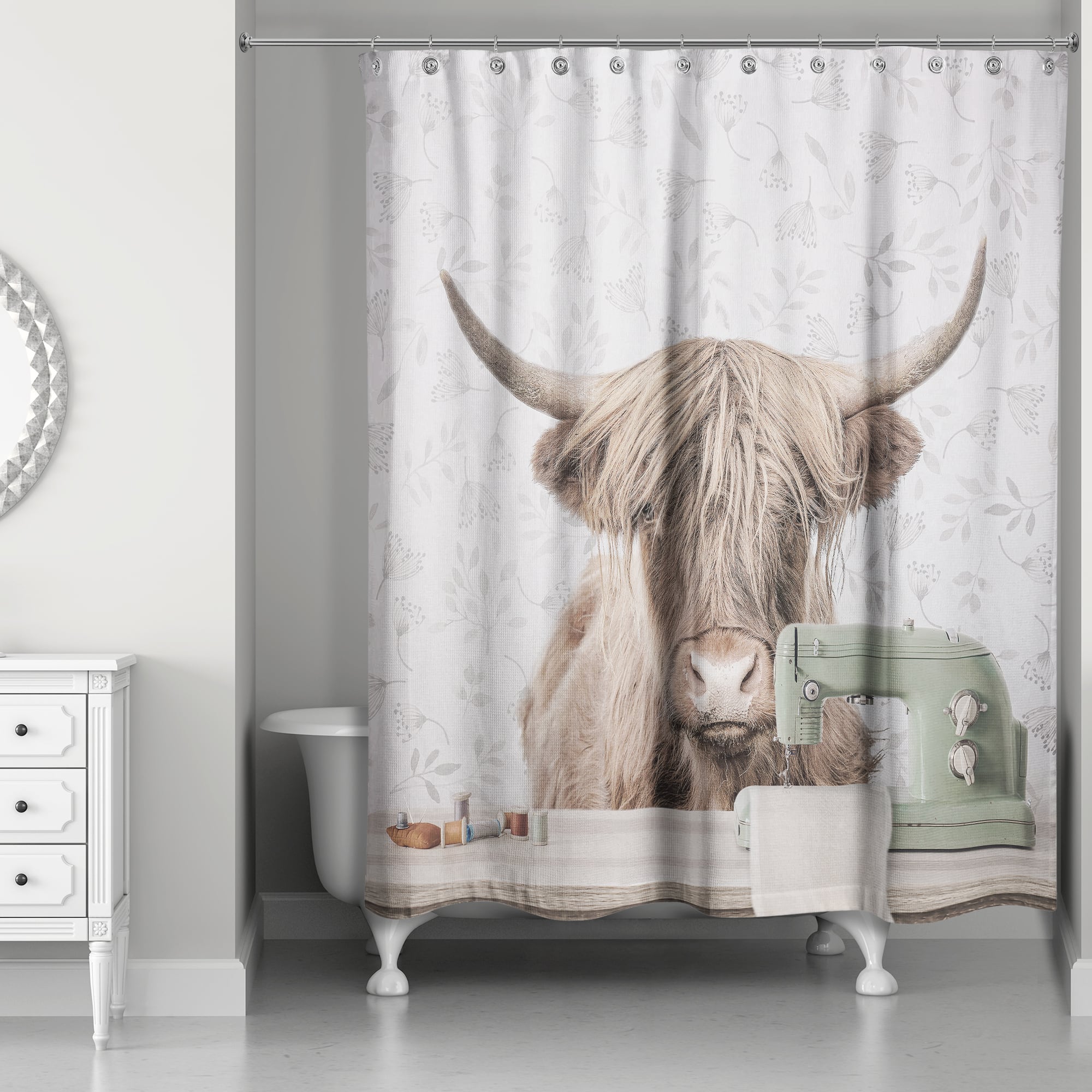 Cow at Desk Sewing 71" x 74" Shower Curtain