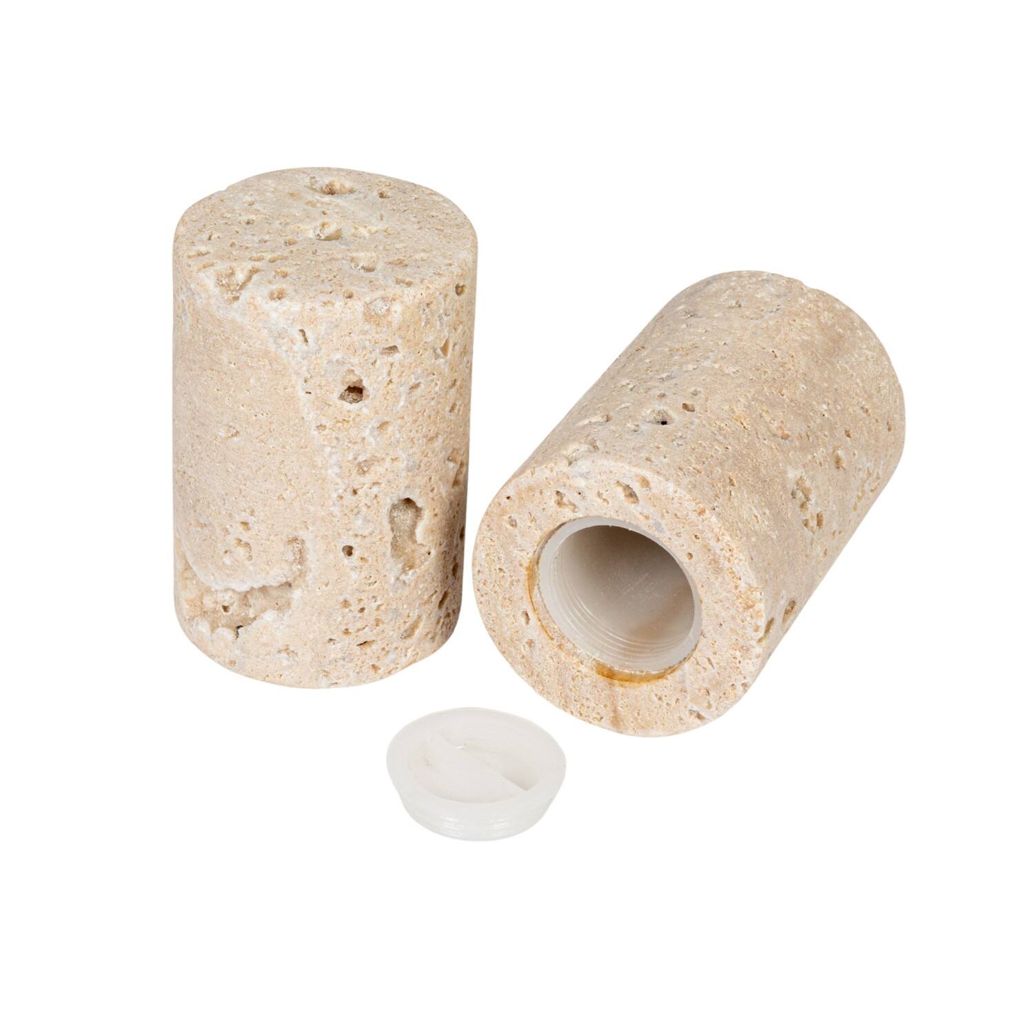 Hello Honey&#xAE; Natural Round Travertine Salt &#x26; Pepper Shaker Set