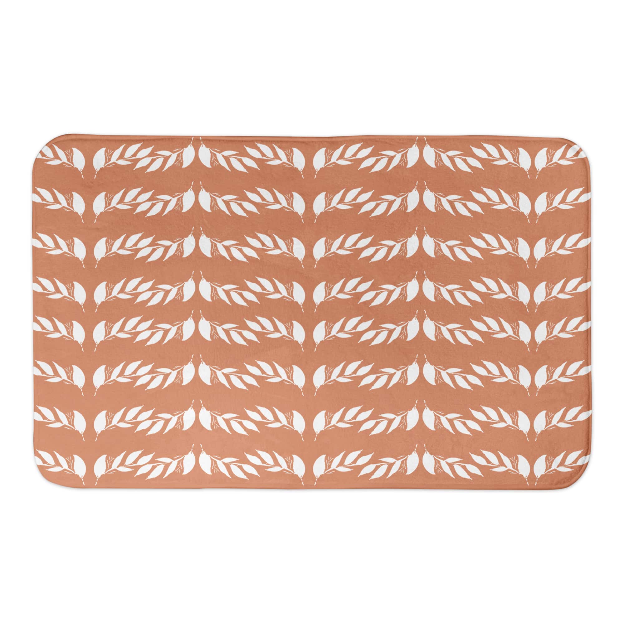 Orange & White Leaves Bath Mat