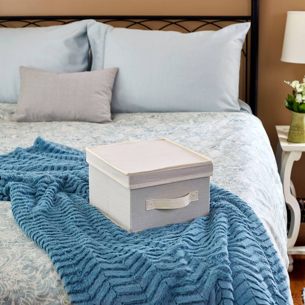 Household Essentials Medium Natural Canvas Storage Bin with Lid