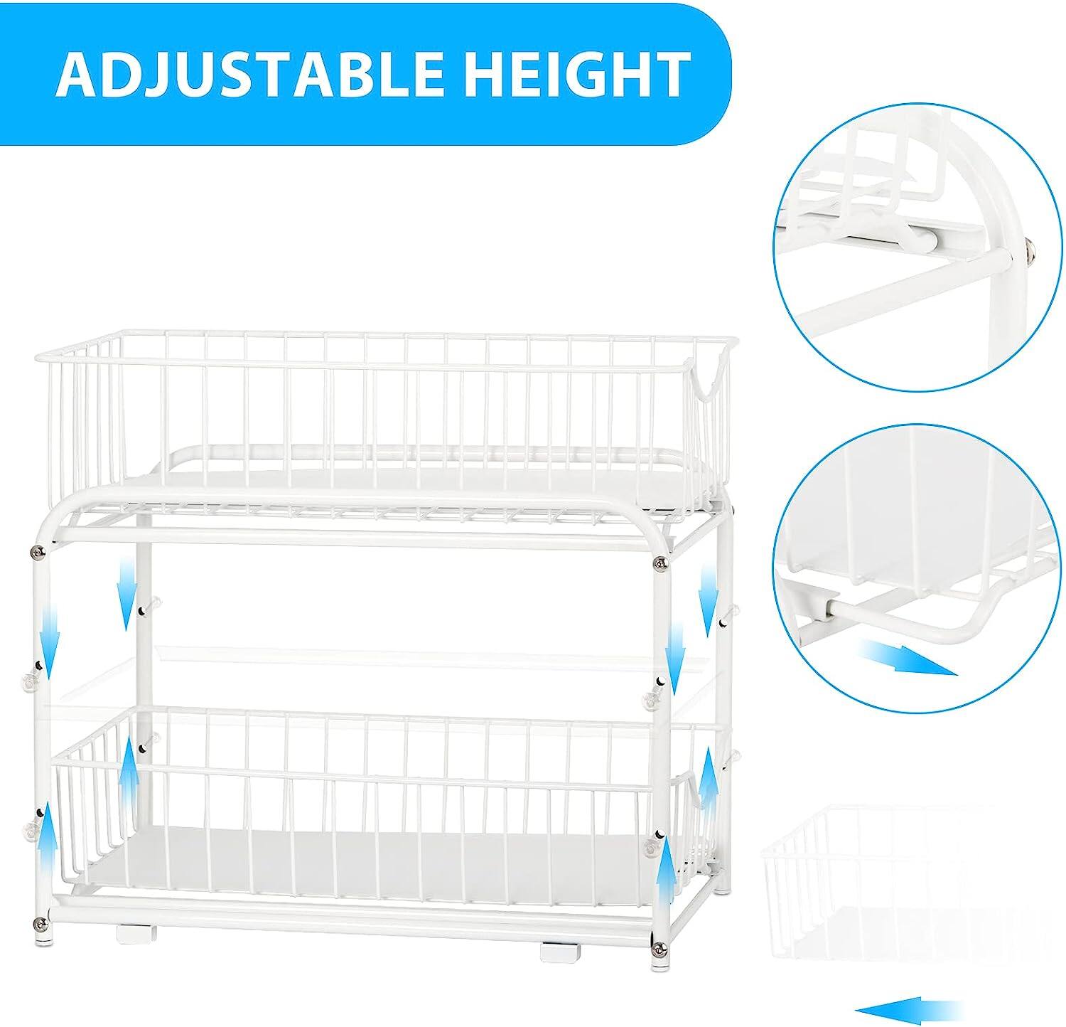 NEX&#x2122; White 2-Tier Under Sink Storage Sliding Basket Organizer Drawer